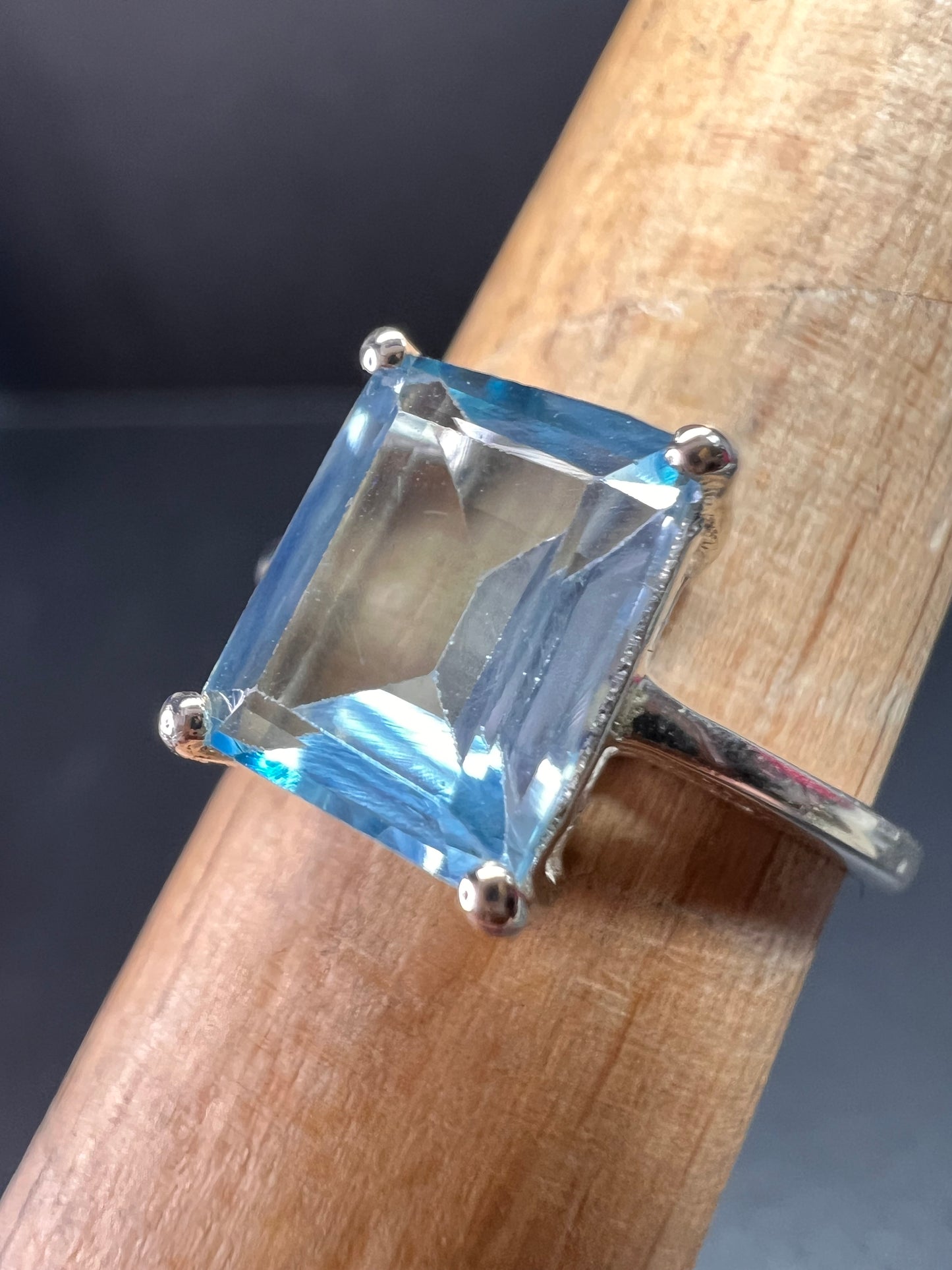Blue topaz emerald cut sterling silver ring size 7