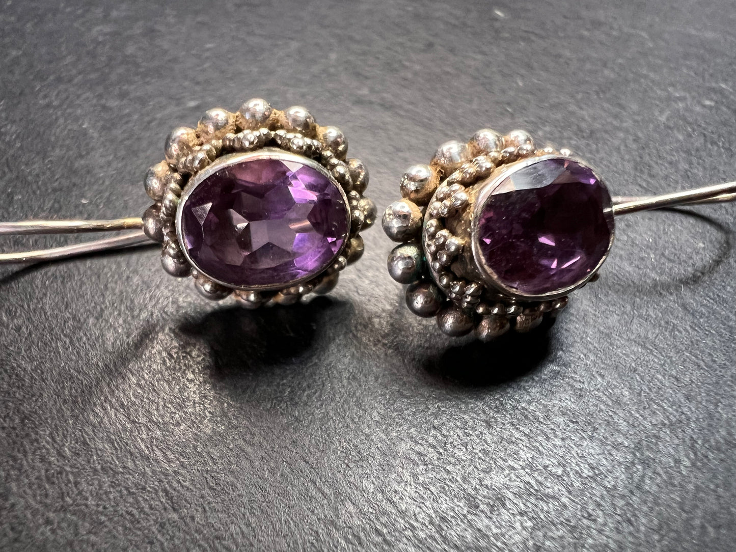 Vintage Suarti Bali sterling silver amethyst earrings
