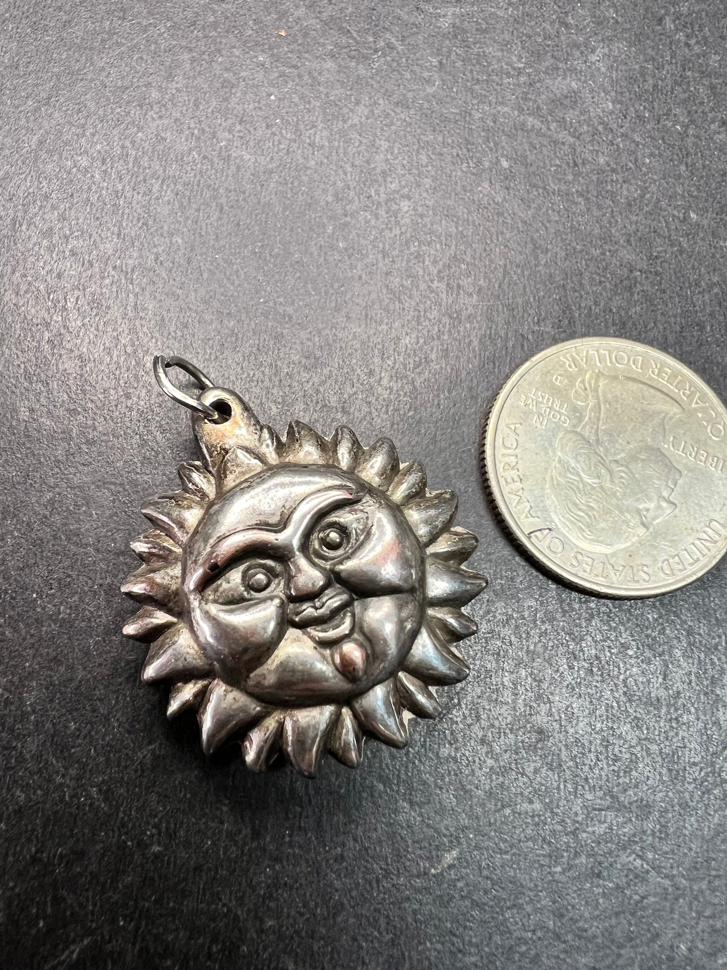 Vintage Sun Face Pendant Silver Tone Celestial Costume Jewelry Charm