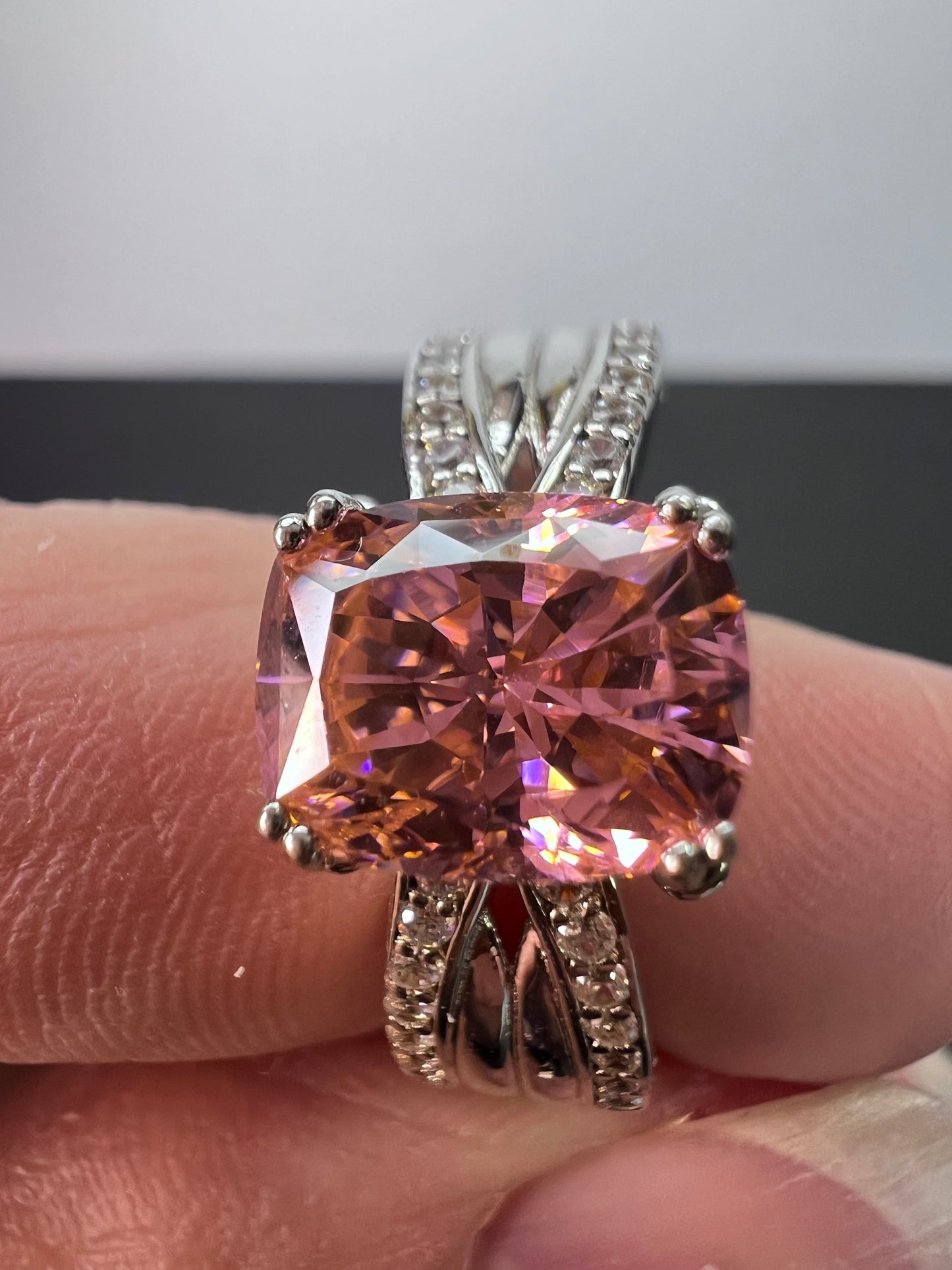 Bella Luce pink and white CZ rhodium over Sterling ring 5.01 ctw size 9