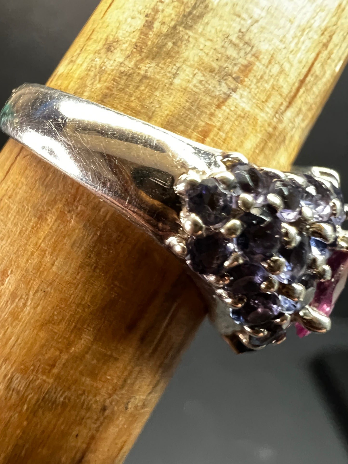 Pink Tourmaline Tanzanite Sterling Silver Cluster Ring Size 7