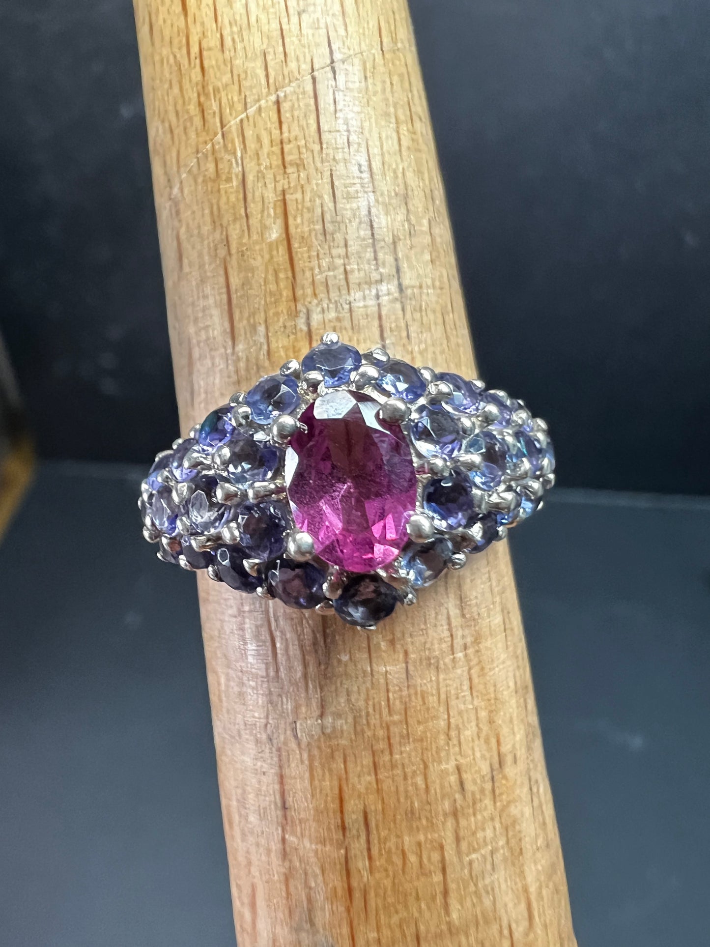 Pink Tourmaline Tanzanite Sterling Silver Cluster Ring Size 7