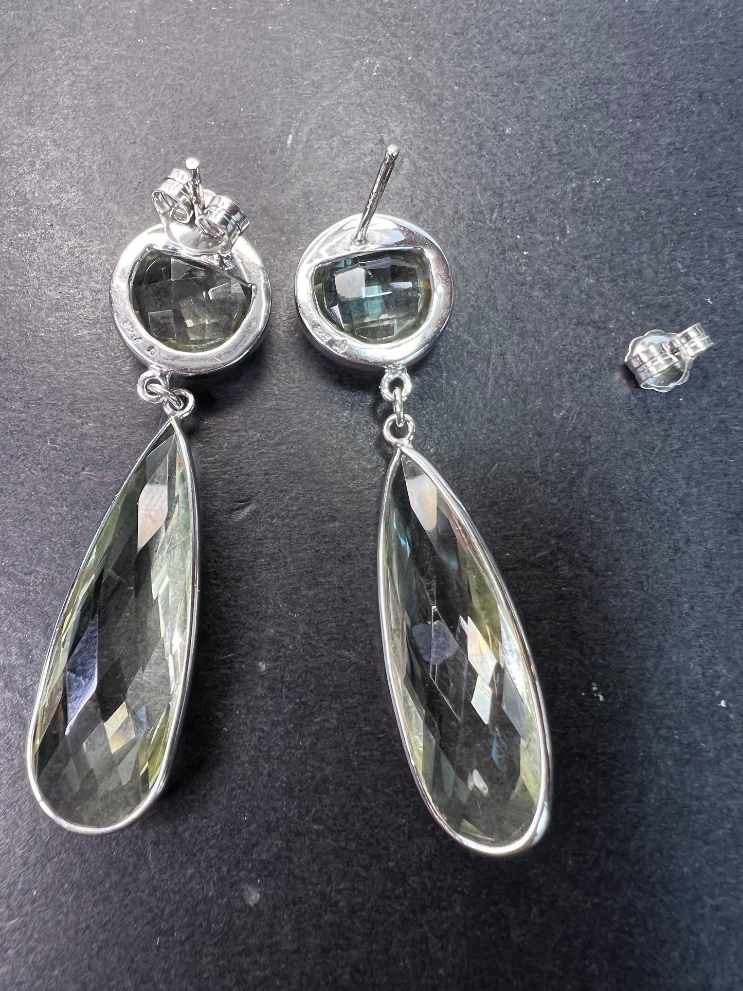 Green Prasiolite Rhodium Over Sterling Silver Dangle Earrings 30.00ctw