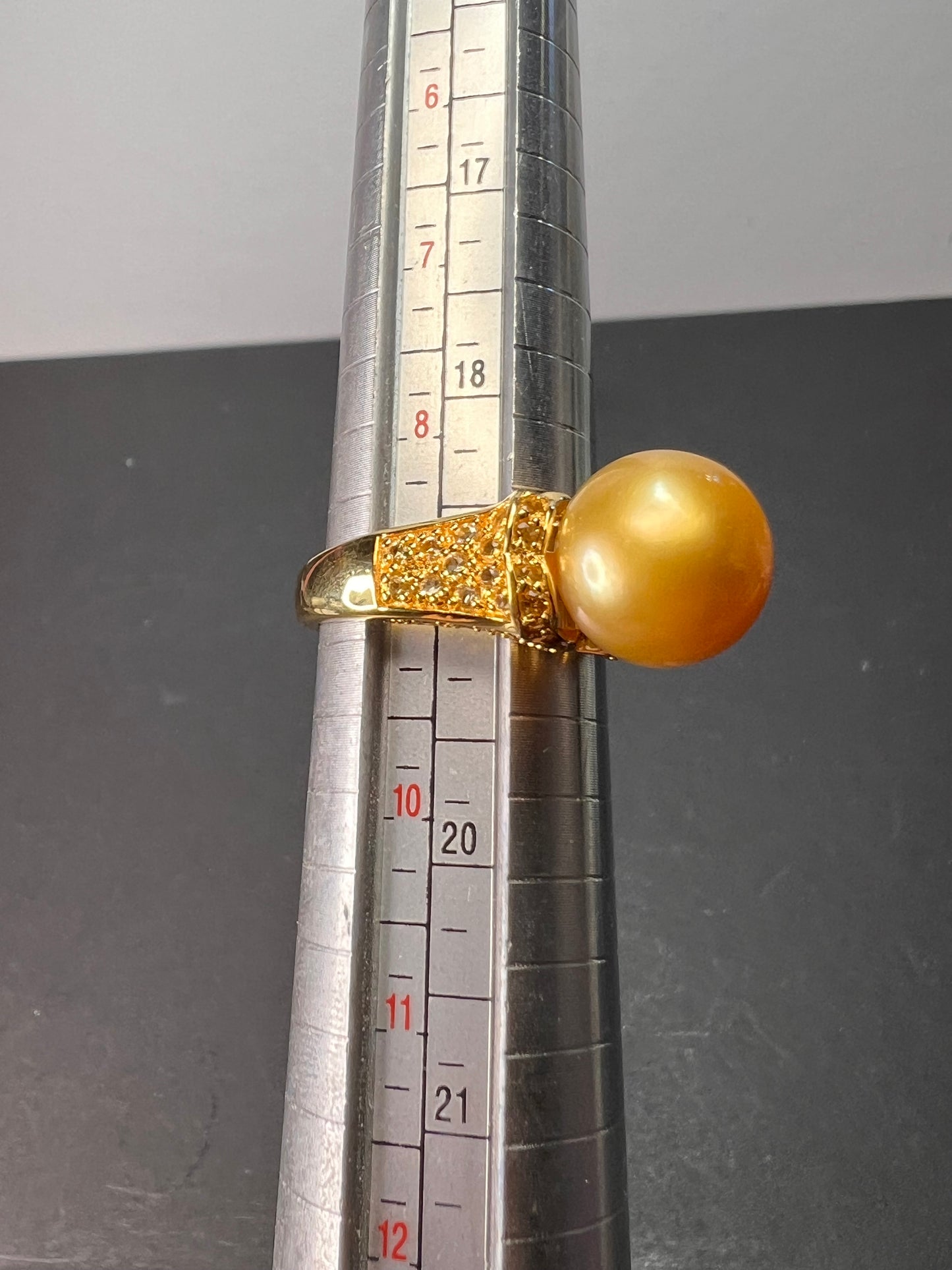 Golden Cultured South Sea Pearl and Citrine 18k Yellow Gold Over Sterling Silver Ring size 9