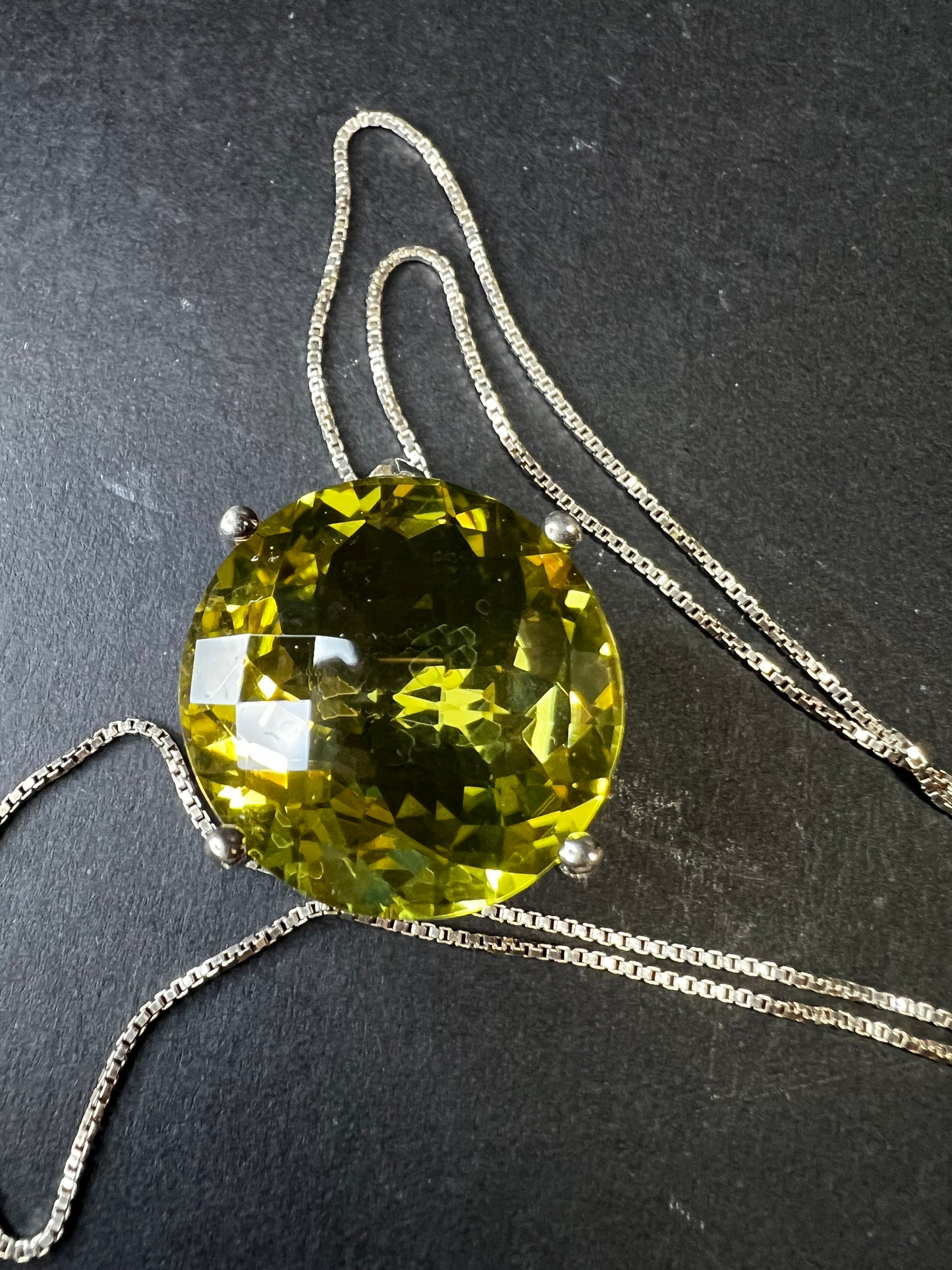 Huge Lemon Quartz Sterling Silver Statement Pendant Necklace 18” Chain