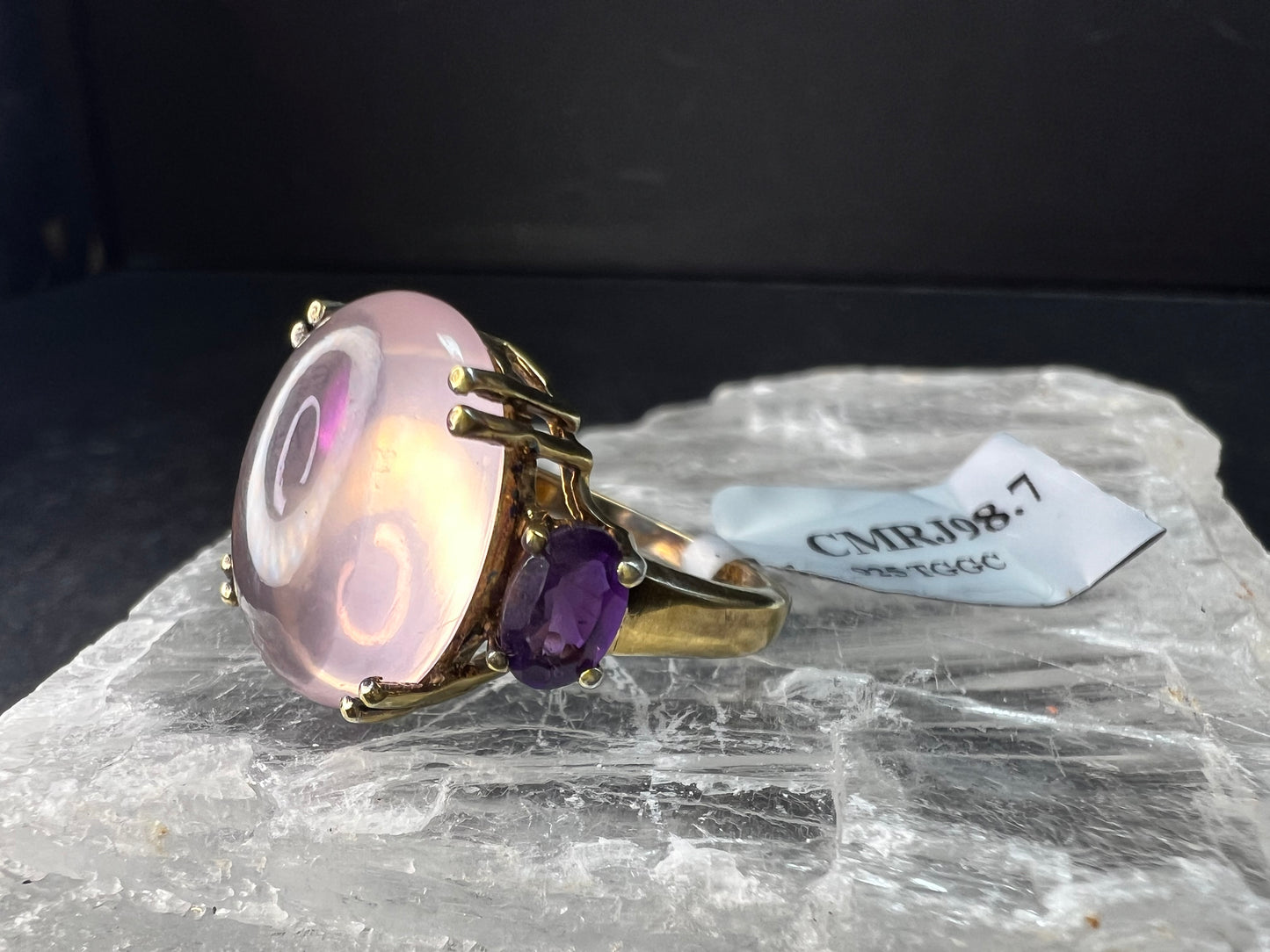 Rose Quartz & Amethyst Gold Plated 925 Ring Size 7 NWT