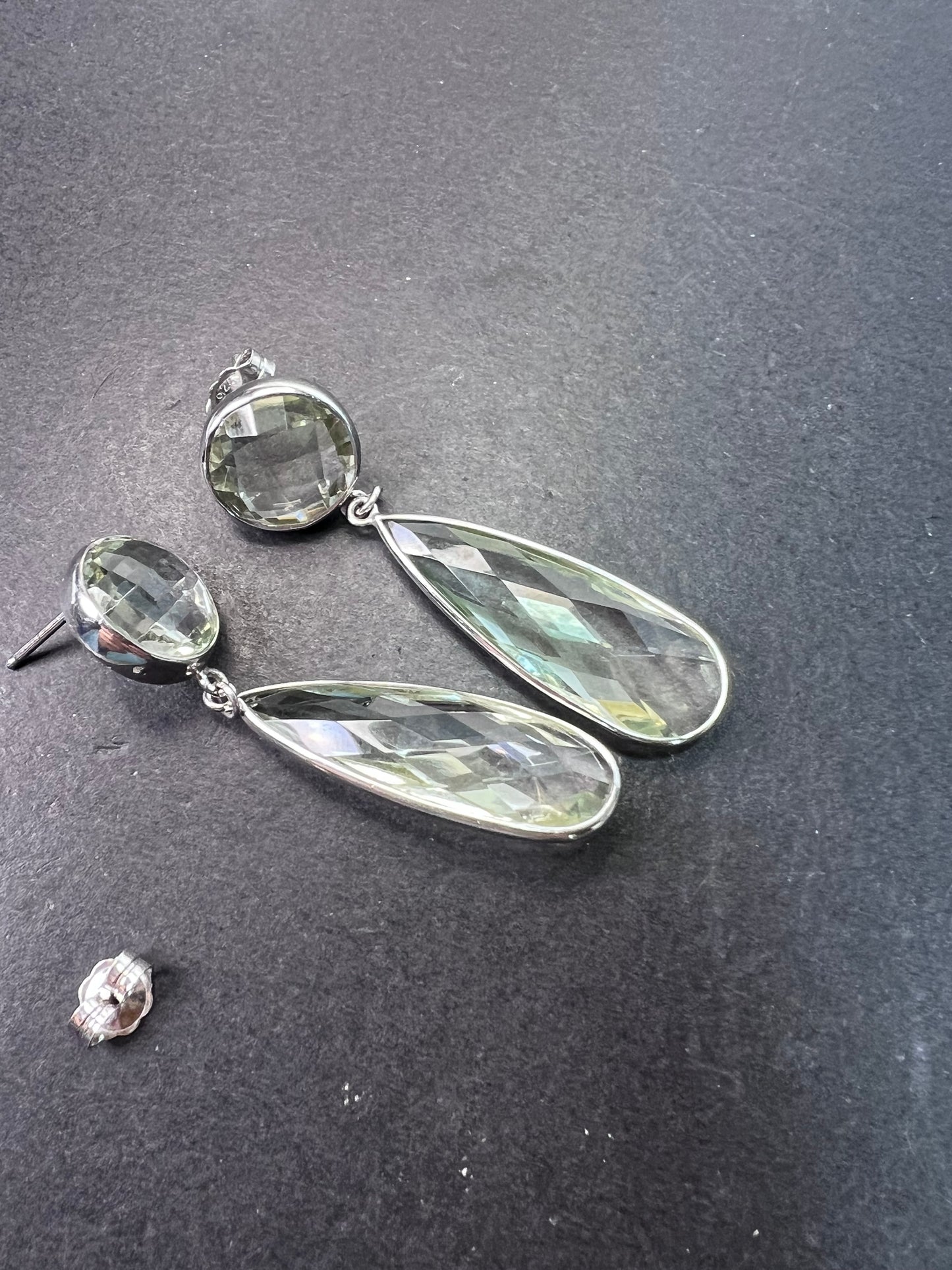 Green Prasiolite Rhodium Over Sterling Silver Dangle Earrings 30.00ctw