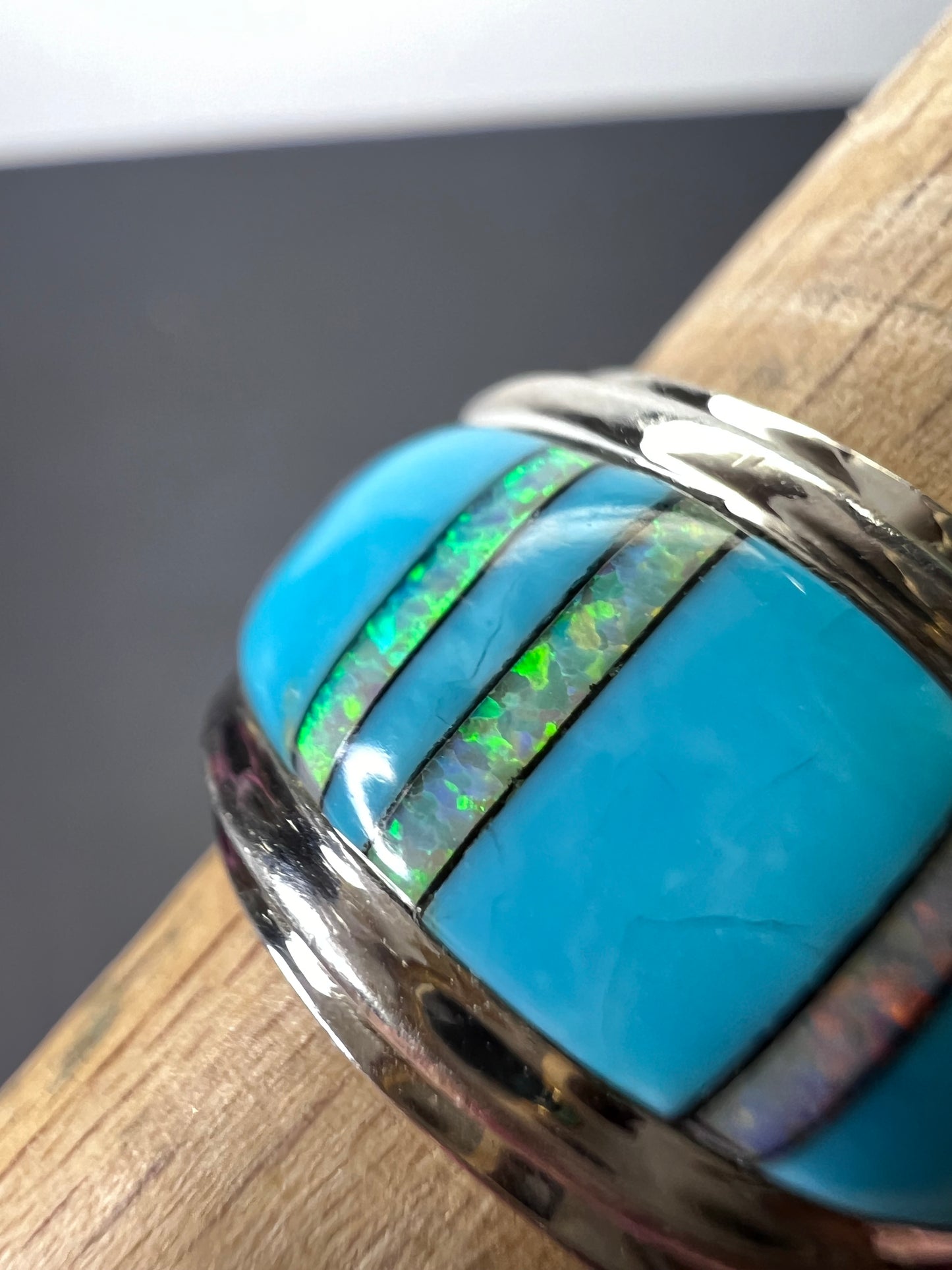 Turquoise lab opal sterling size ring size 7.5