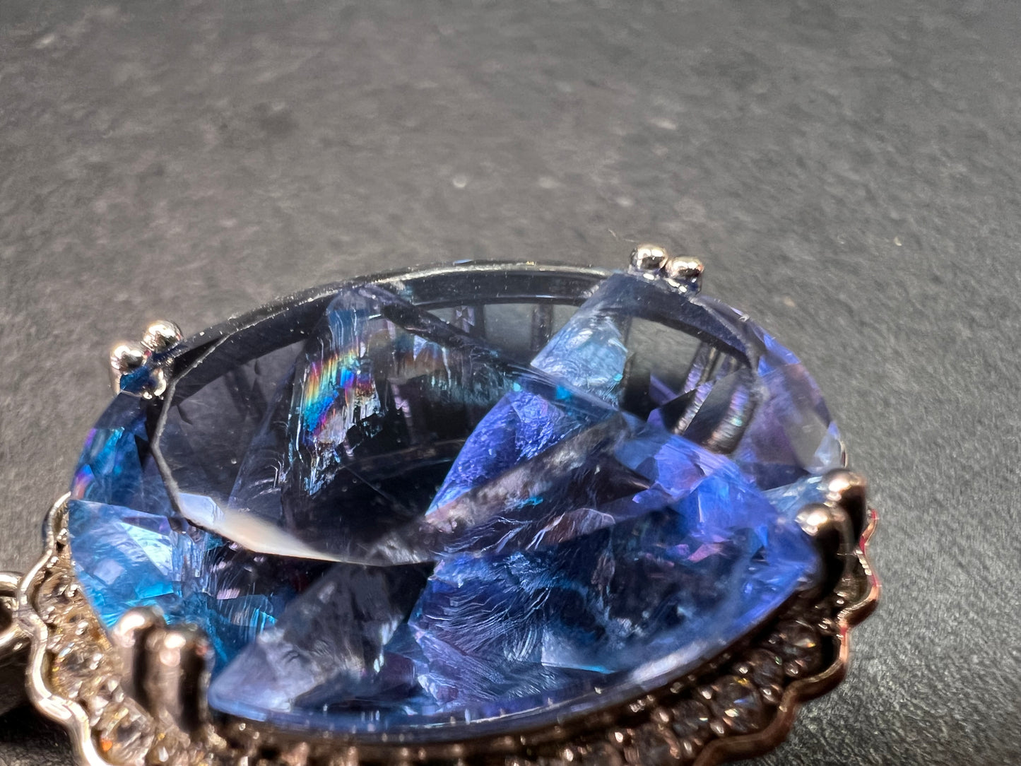 Blue Color-Change Fluorite Pendant in Rhodium Over Sterling Silver with Chain