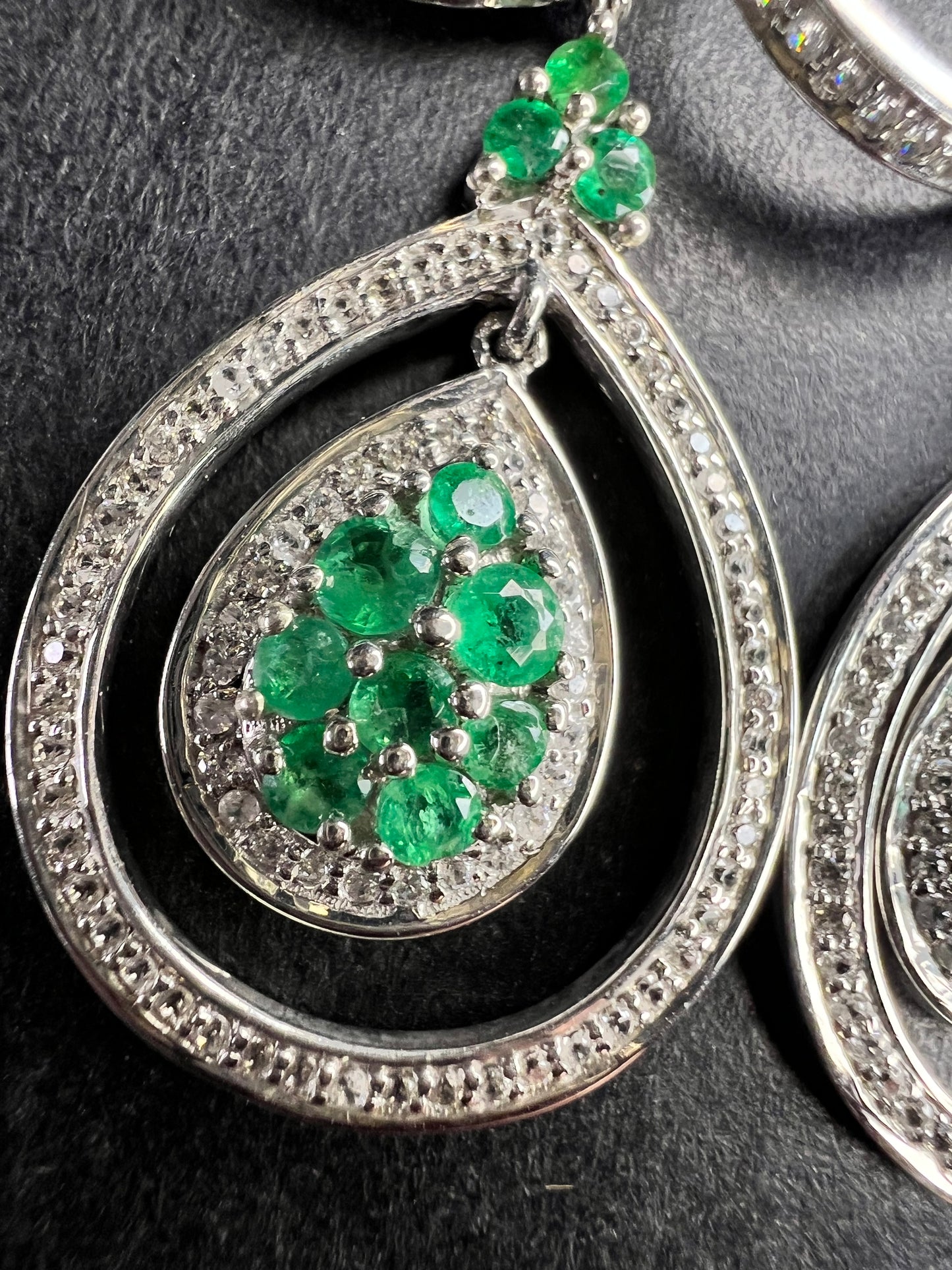 New Natural Emerald & 3.05ct Diamond 925 Silver Drop Earrings