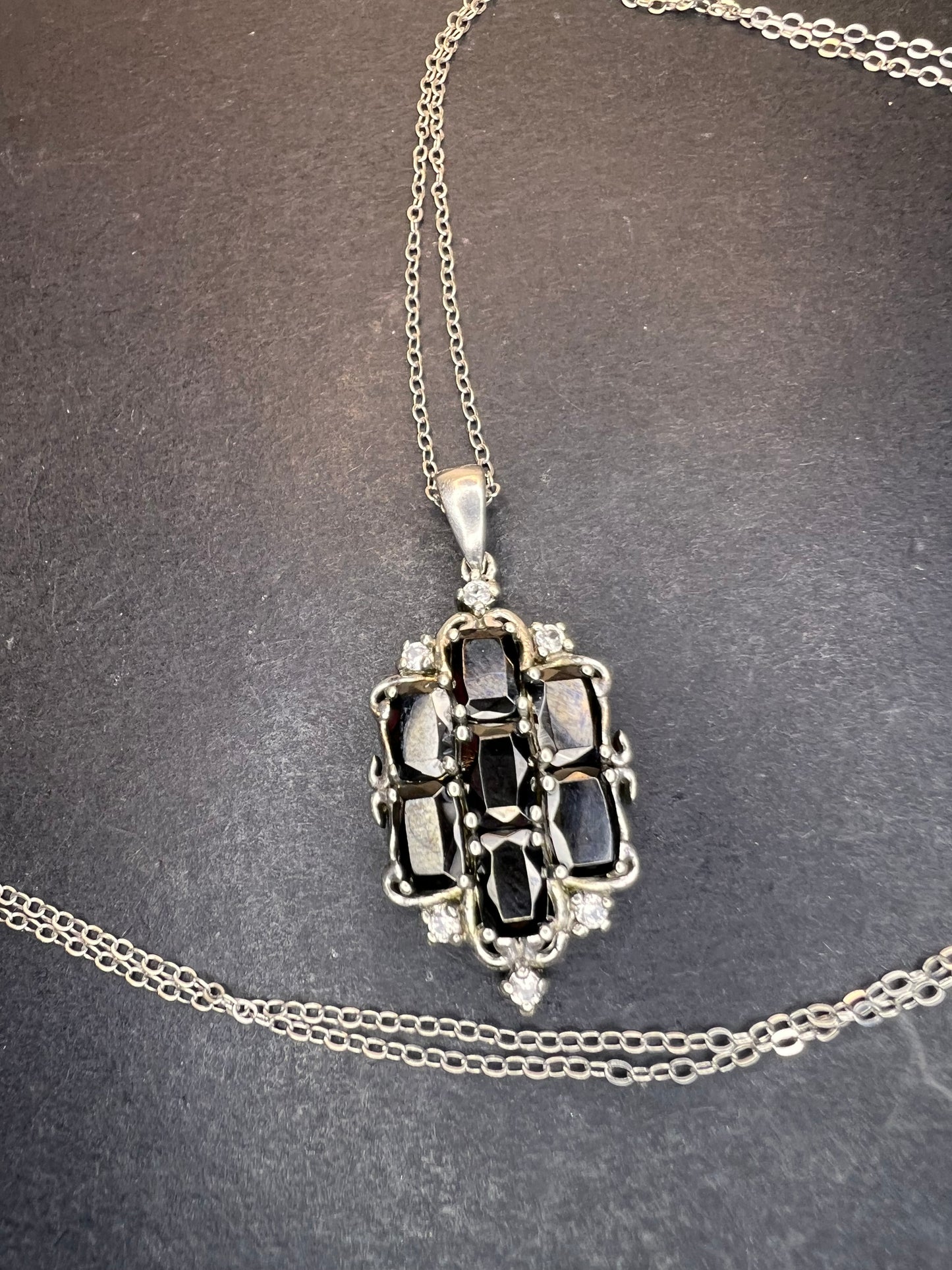 Elite shungite and white topaz sterling silver pendant and chain necklace