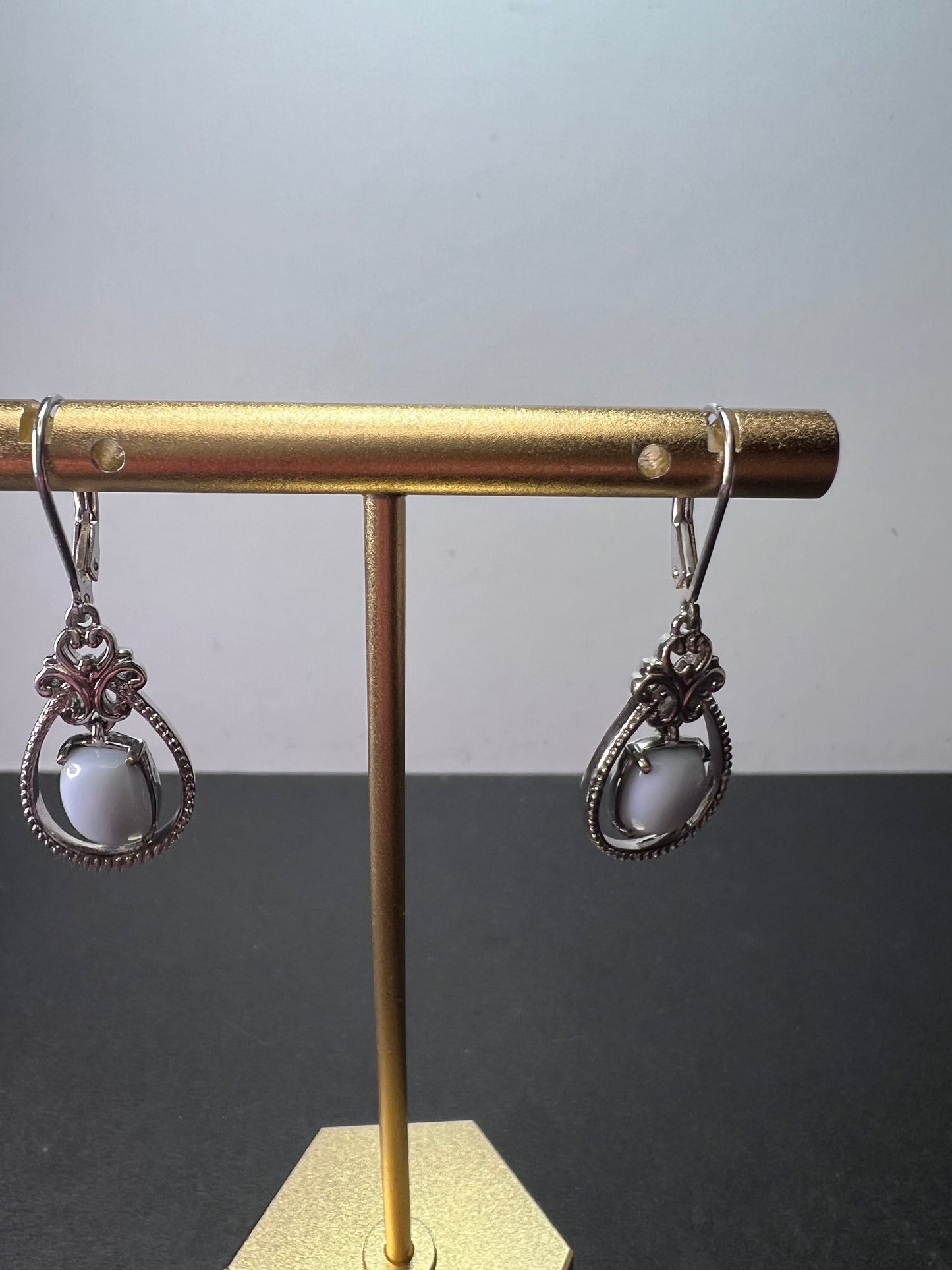 Blue opal Sterling silver dangle earrings