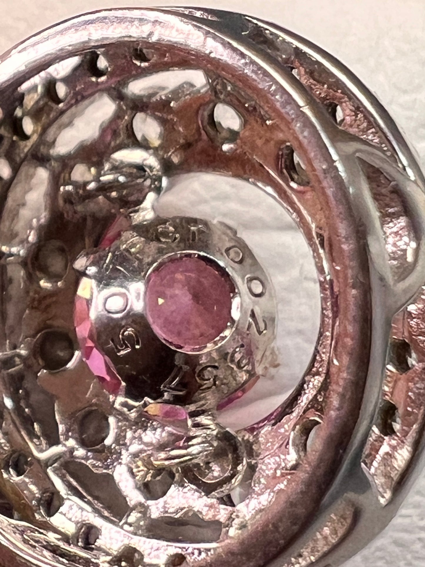 Pink tourmaline white topaz fluttering pendant necklace in platinum over sterling silver