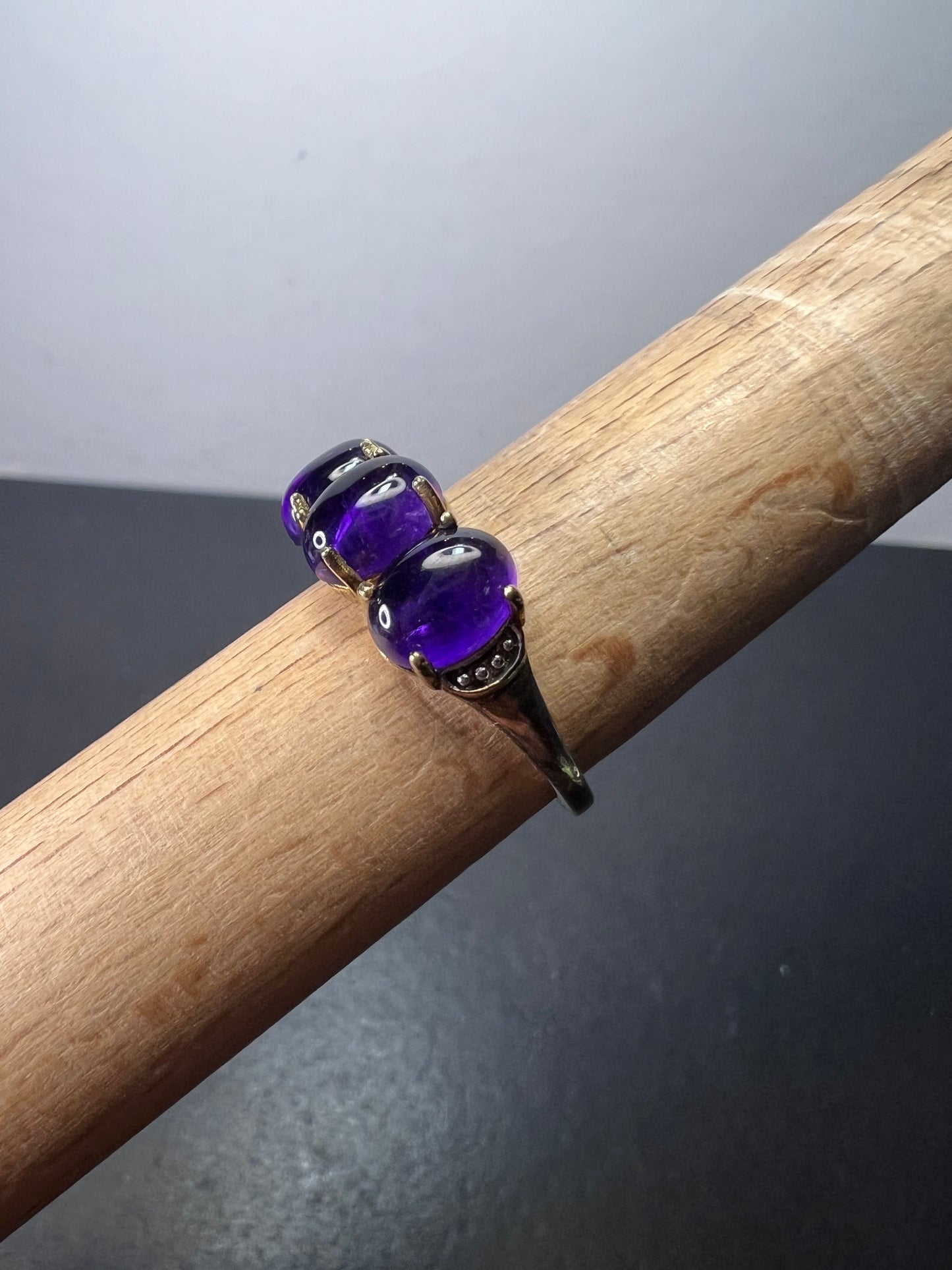 Triple amethyst stone ring in gold over sterling silver size 9