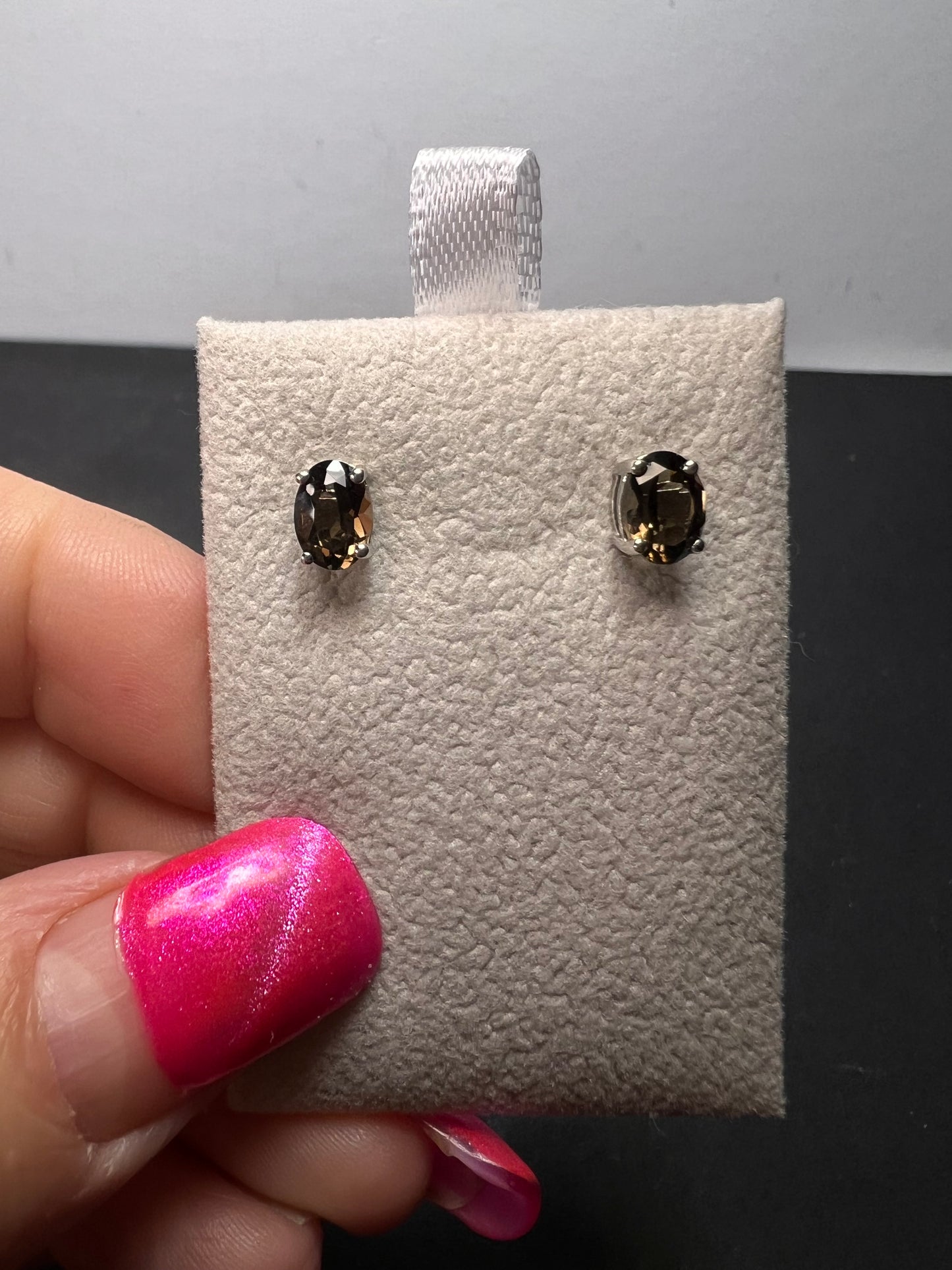 Smoky quartz stud earrings in platinum over sterling silver *NEW*