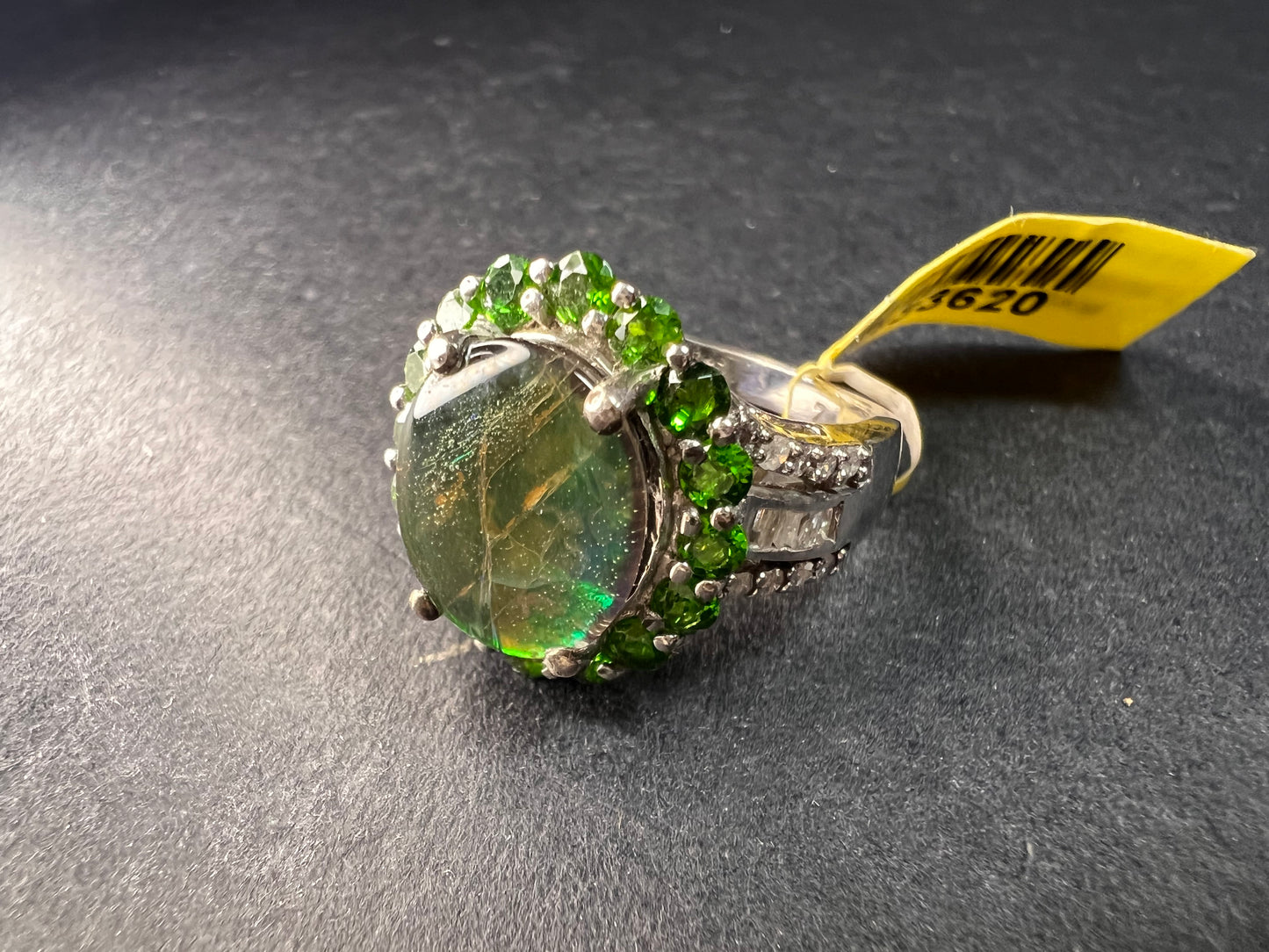 NEW with tag ammolite and diamond sterling silver ring size 7