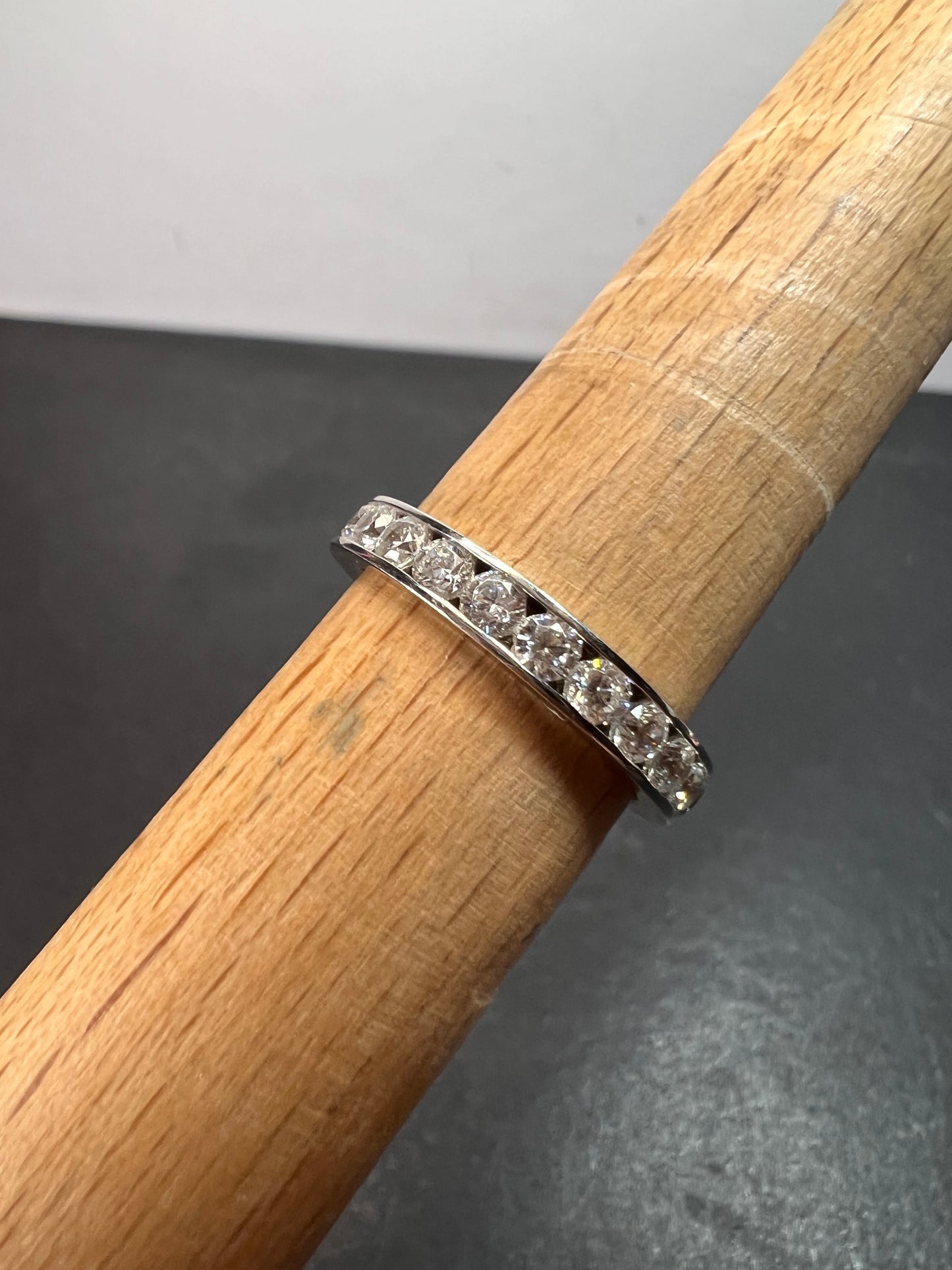 CZ eternity stacker band ring in rhodium over sterling silver size 8