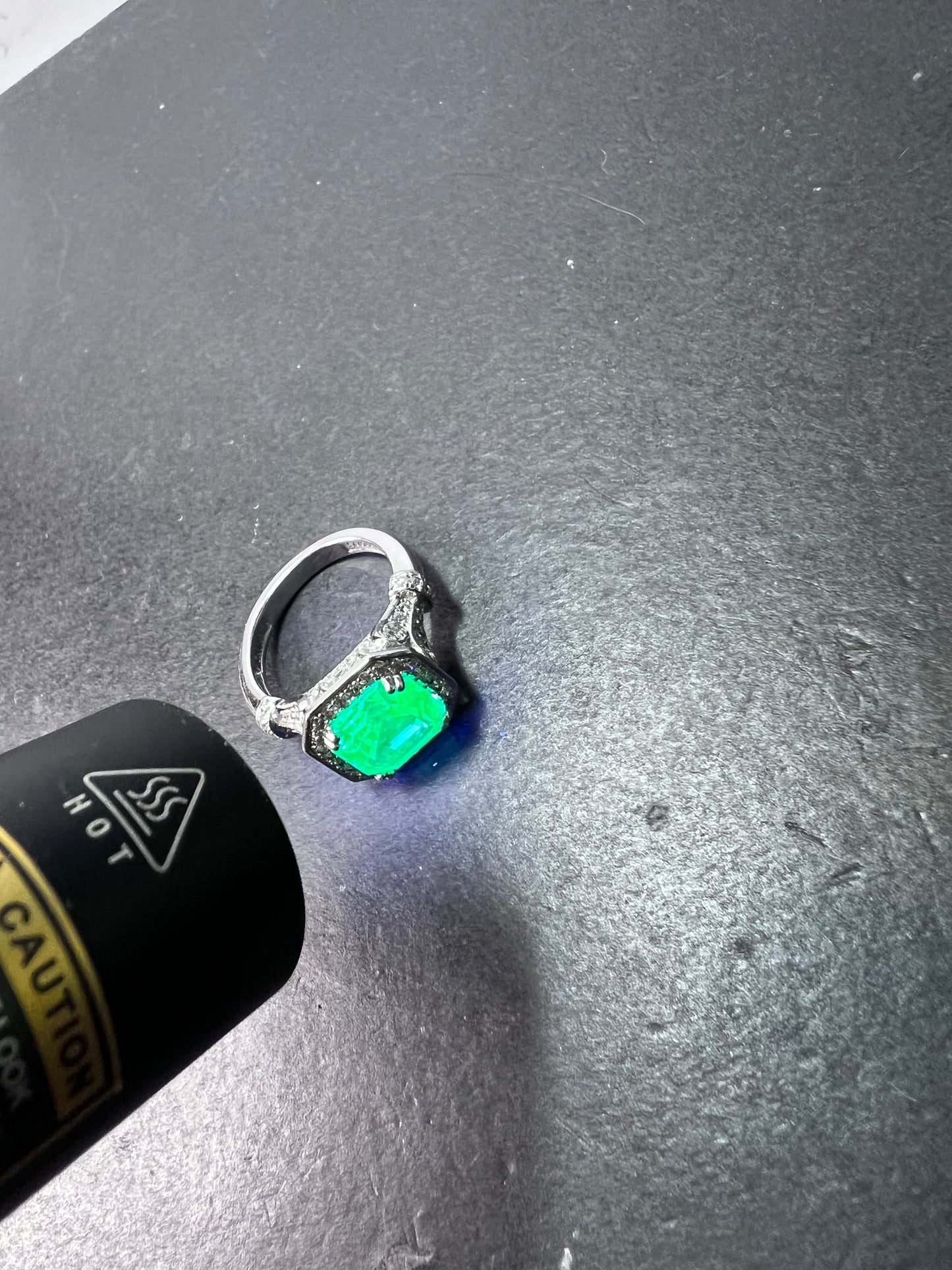 Blue zircon and CZ sterling silver cocktail ring size 7