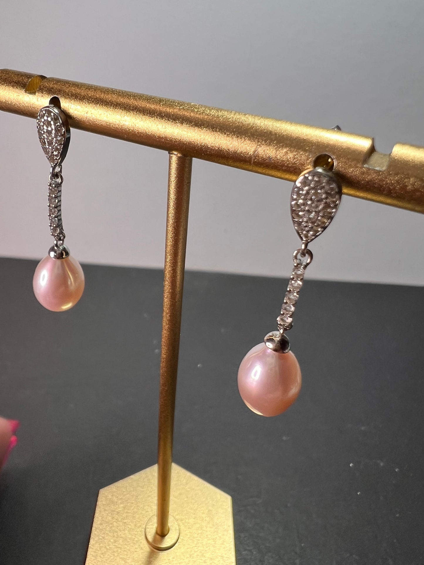 Cultured Freshwater Pearl And White Topaz Rhodium Over Sterling Silver Drop Earrings