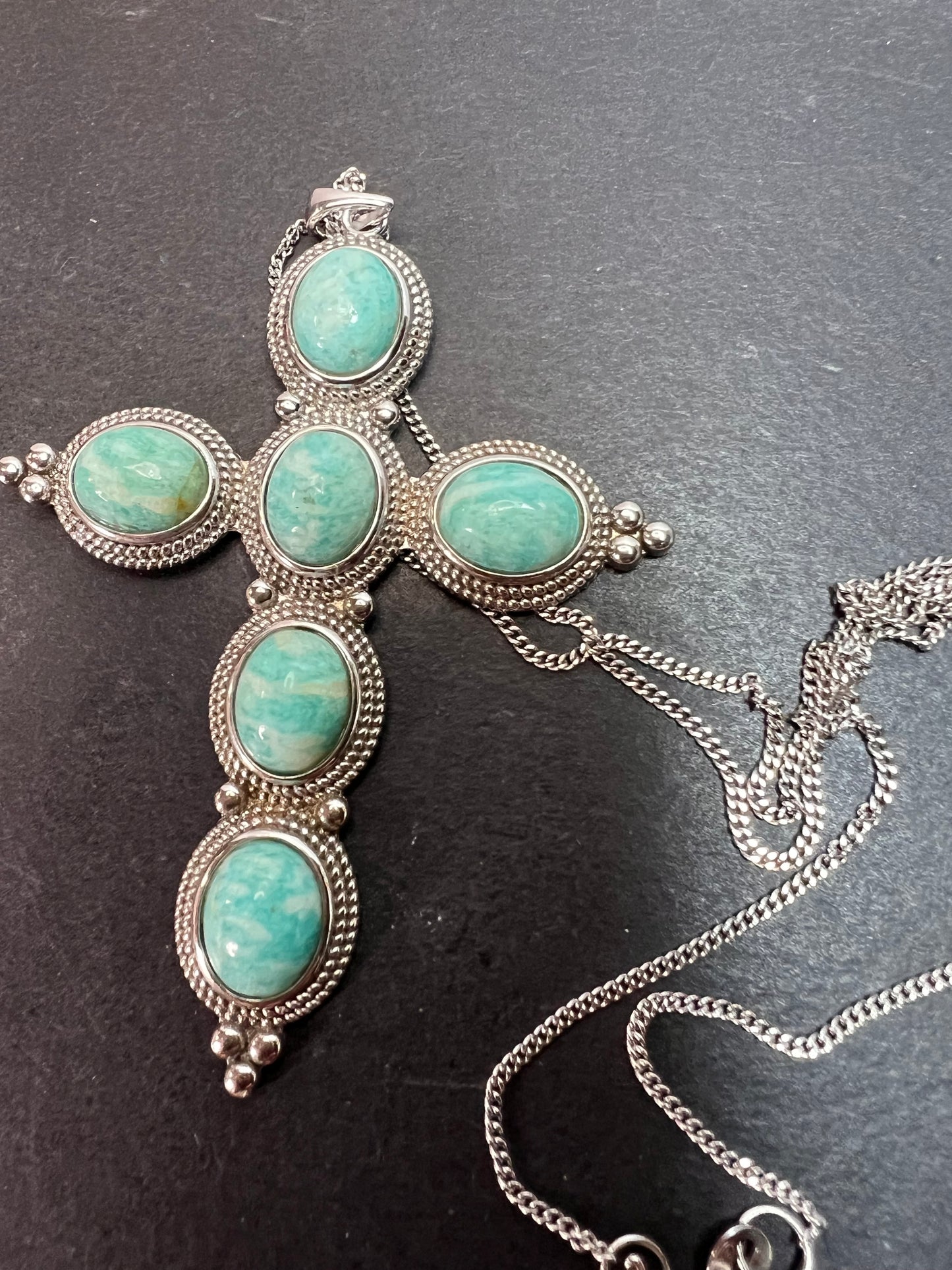 Amazonite cross pendant and chain necklace in sterling silver