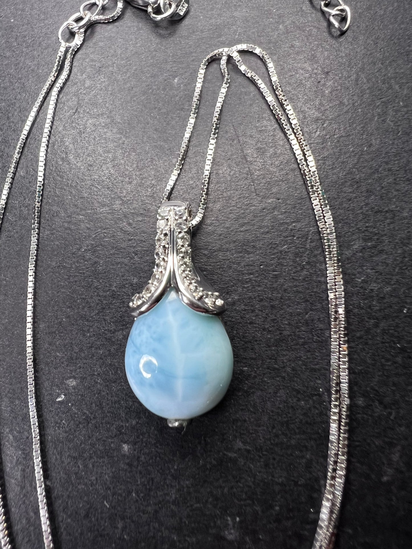 Larimar tear drop sterling silver pendant with 18 inch chain necklace