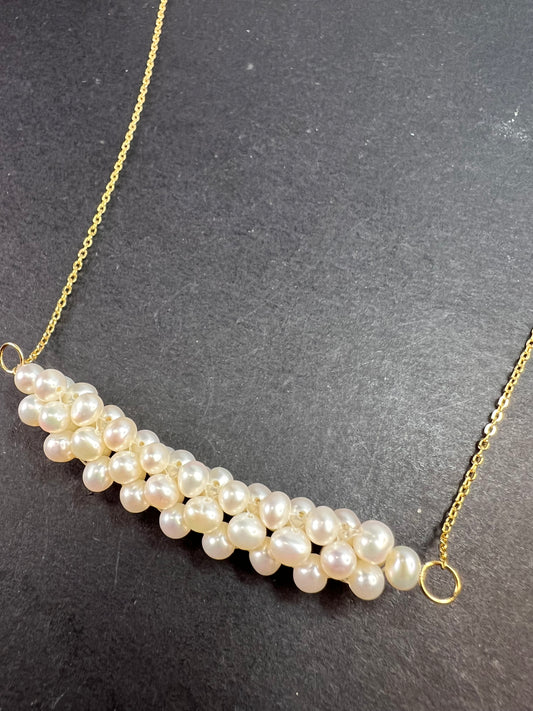 White Cultured Freshwater Pearl 14k Yellow Gold Over Sterling Silver Necklace *NEW*