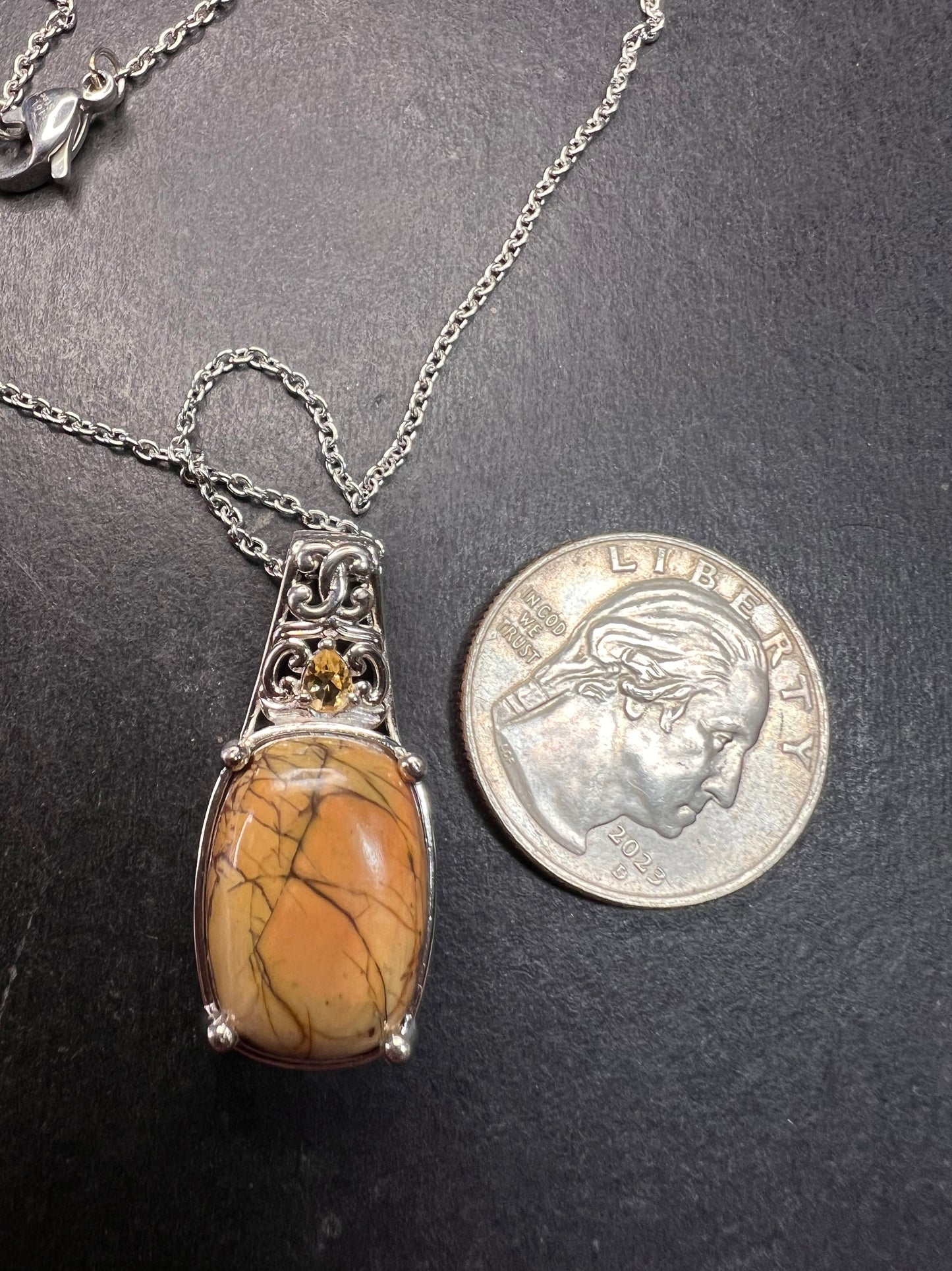 NEW Cherry Creek Jasper and citrine pendant in platinum over stainless steel