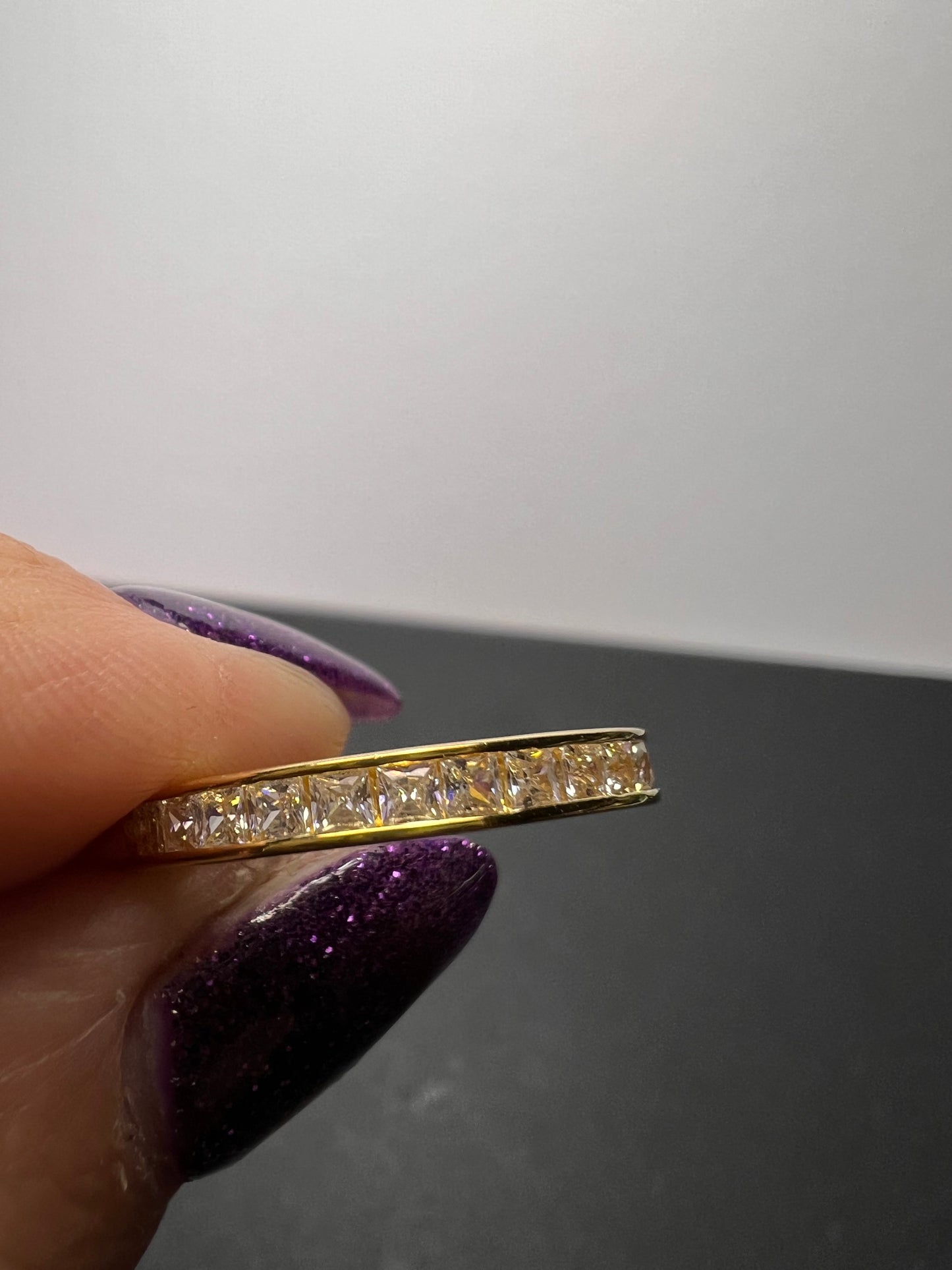 Gold over sterling CZ eternity band stacker ring size 9