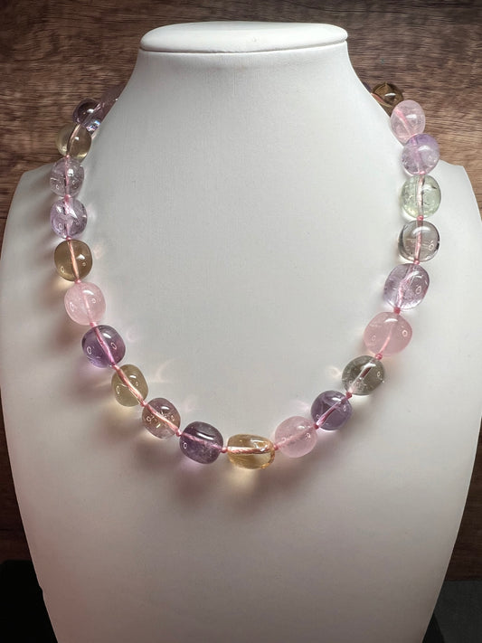 NEW Multi quartz knotted 18 inch necklace with 925 magnetic clasp