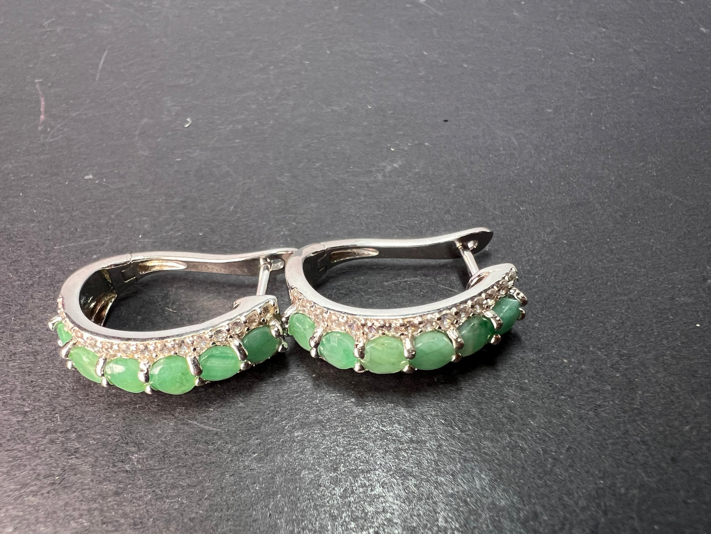 Green Emerald rhodium Over Silver J-Hoop Earrings 2.90ctw