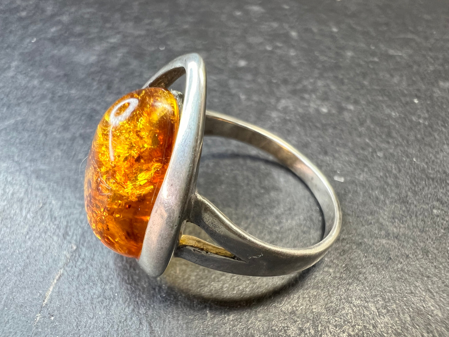 Sterling Silver Baltic Amber Ring Size 8 Teardrop Cabochon