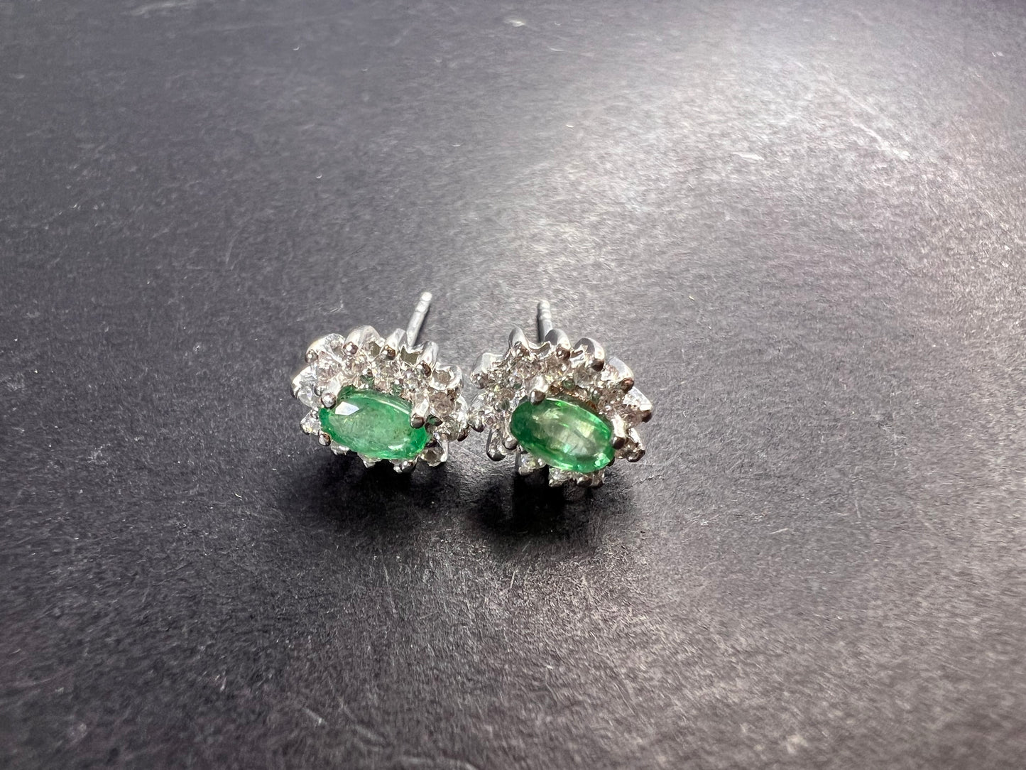 Zambian emerald and zircon sunburst stud earrings in platinum over sterling silver *NEW*