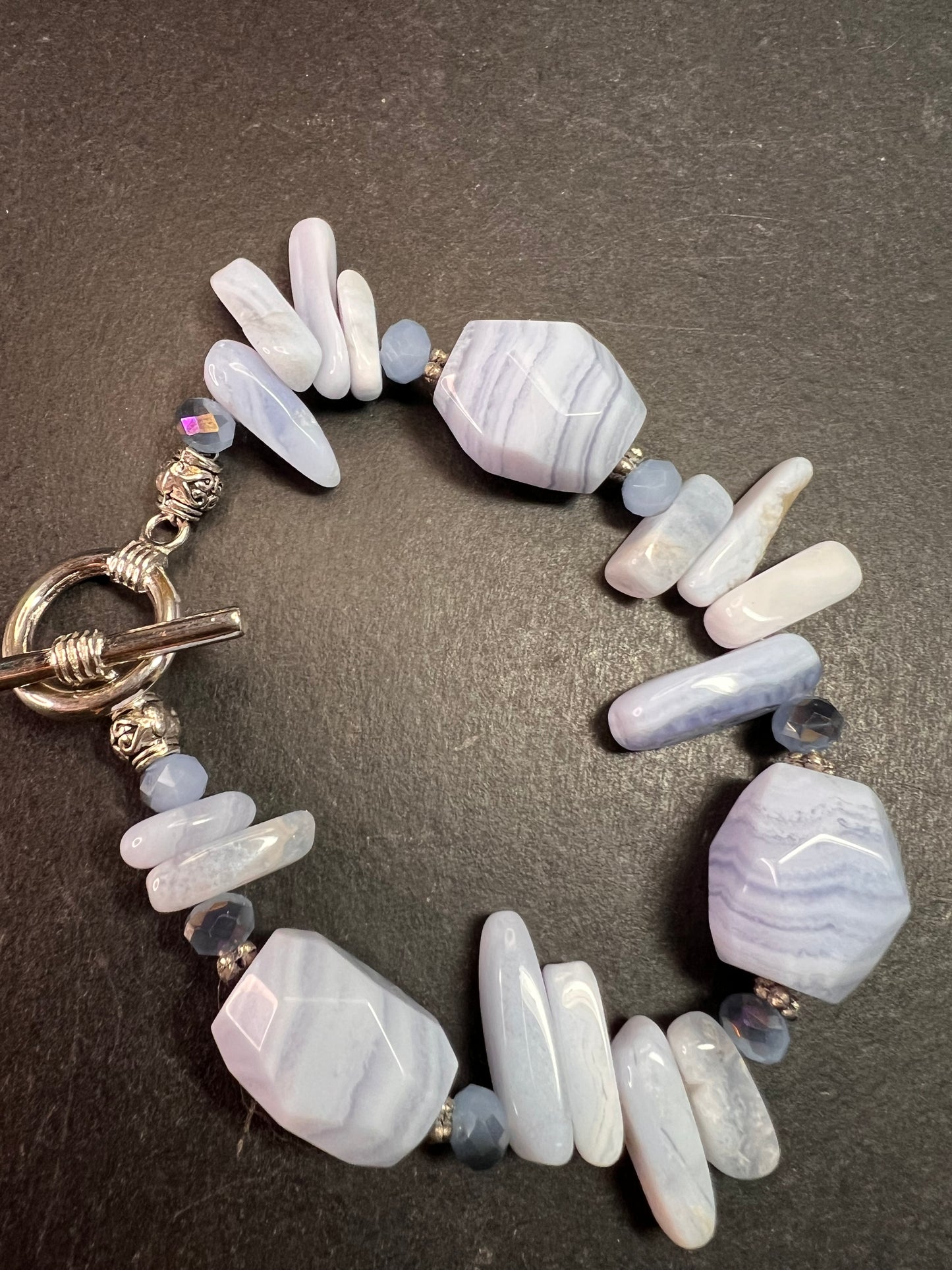 Blue Lace Agate Toggle Bracelet | Light Blue Gemstone Chip & Nugget Beads