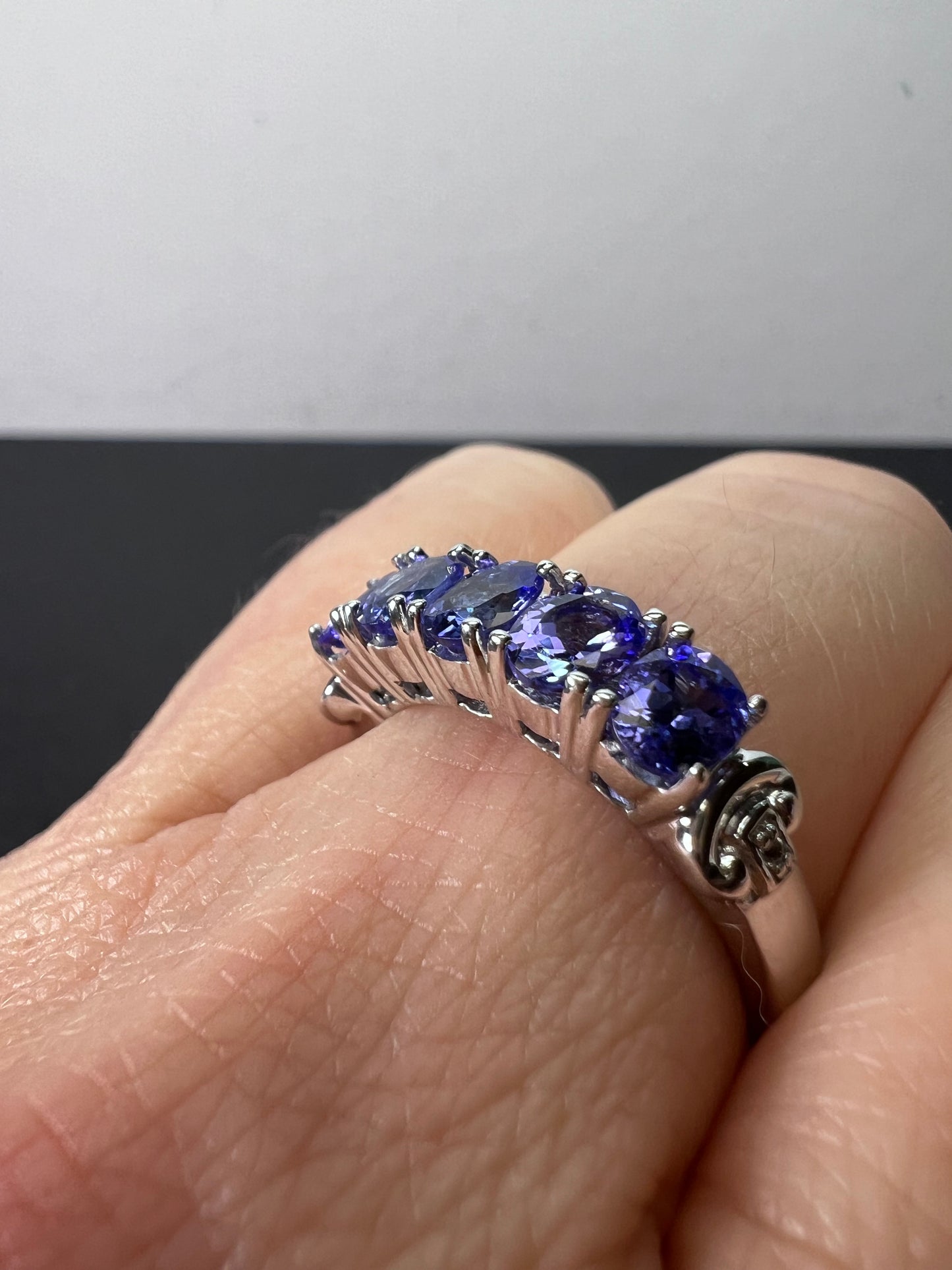 Blue Tanzanite Rhodium Over Sterling Silver 5-stone Band Ring 1.87ctw size 9