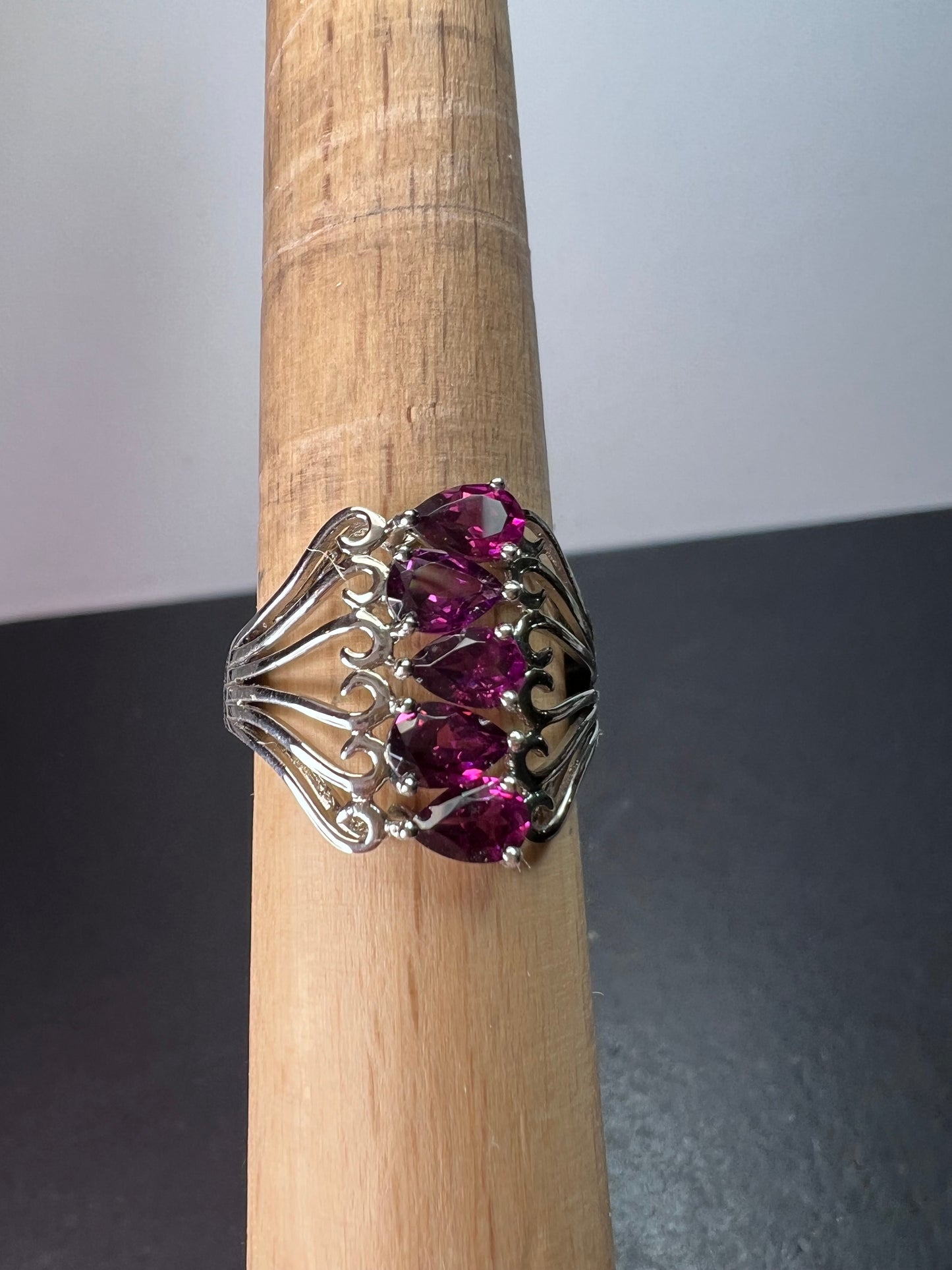 Grape rhodolite garnet rhodium over sterling silver ring size 9