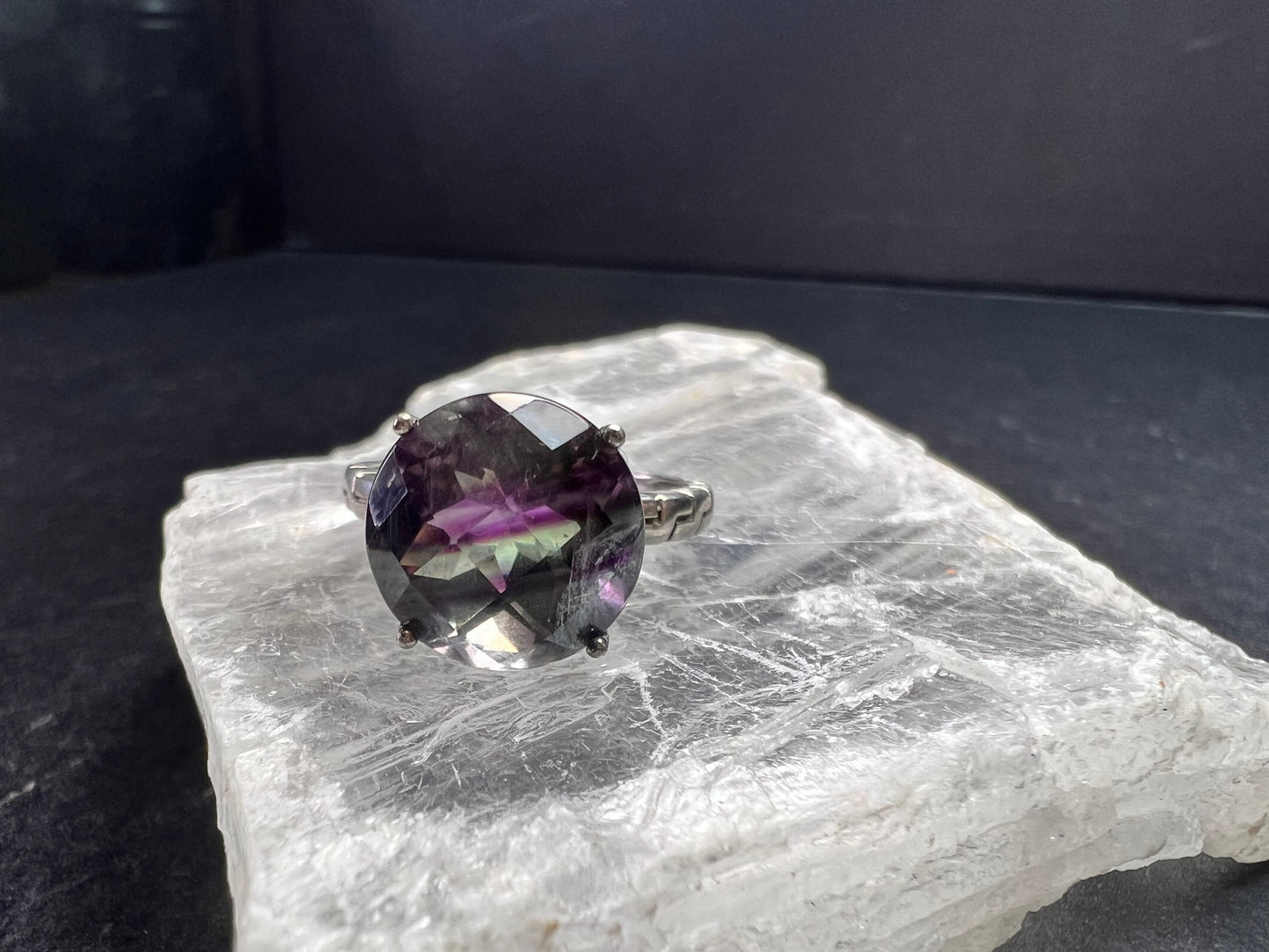 Vintage Sterling Silver Rainbow Fluorite Ring Size 9