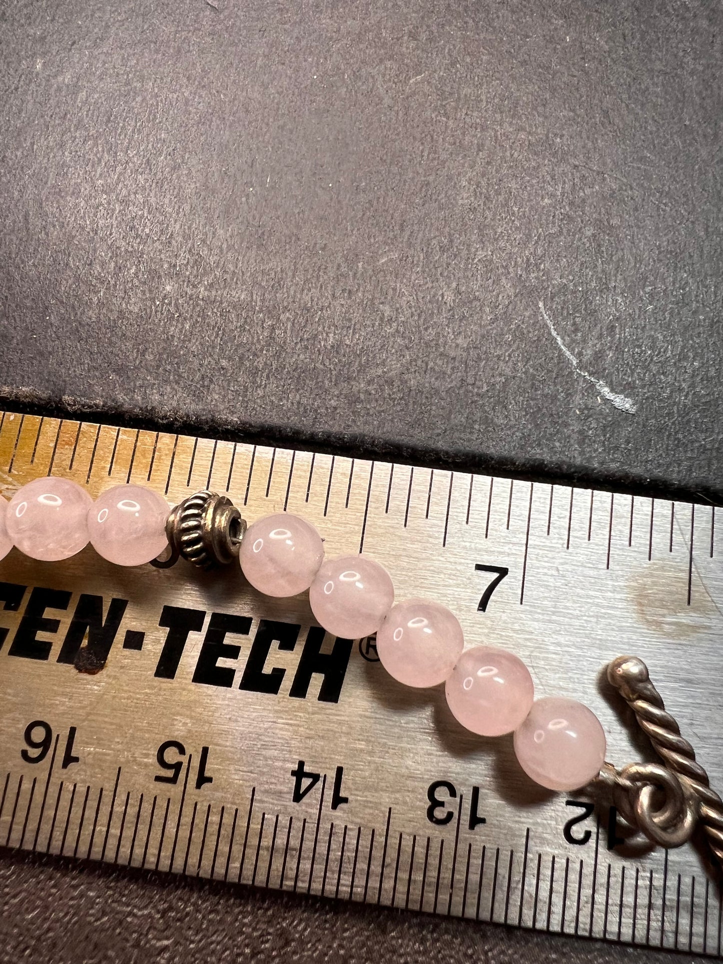 Vintage rose quartz, freshwater pearls, and sterling silver breast cancer awareness bracelet