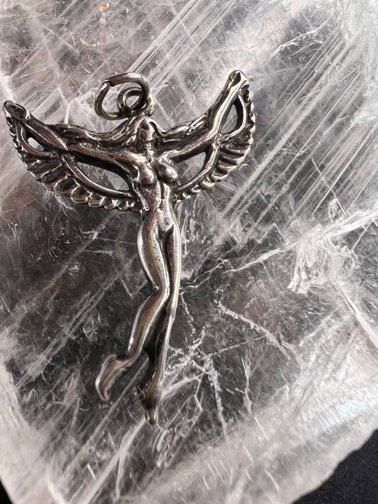 Vintage Sterling Silver Winged Goddess Angel Pendant 2.55g