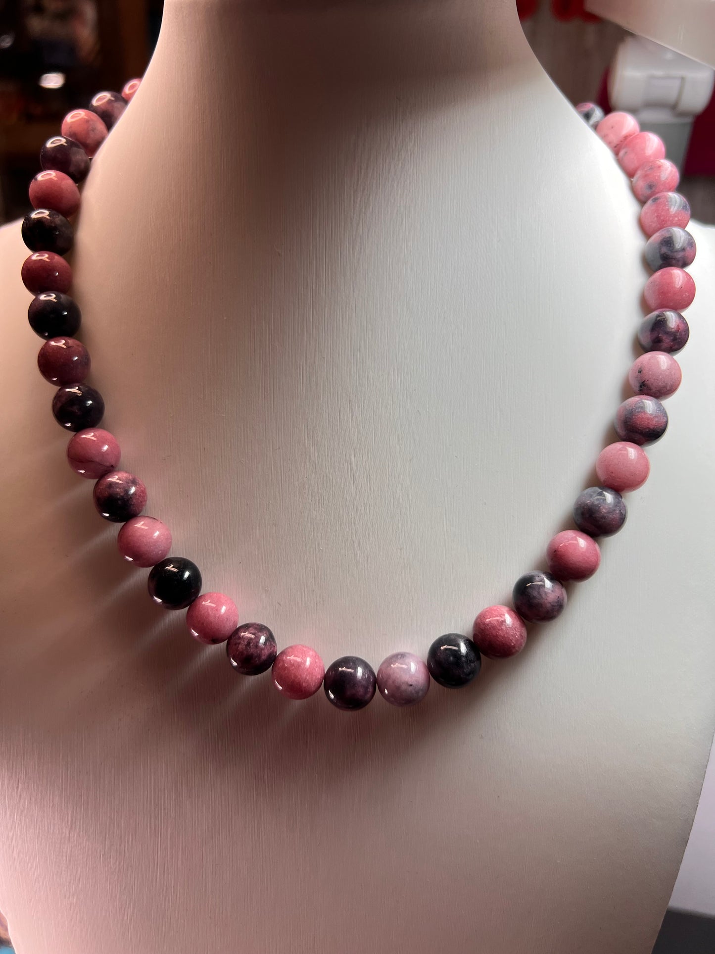 Rhodonite beaded necklace with sterling silver clasp *NEW*