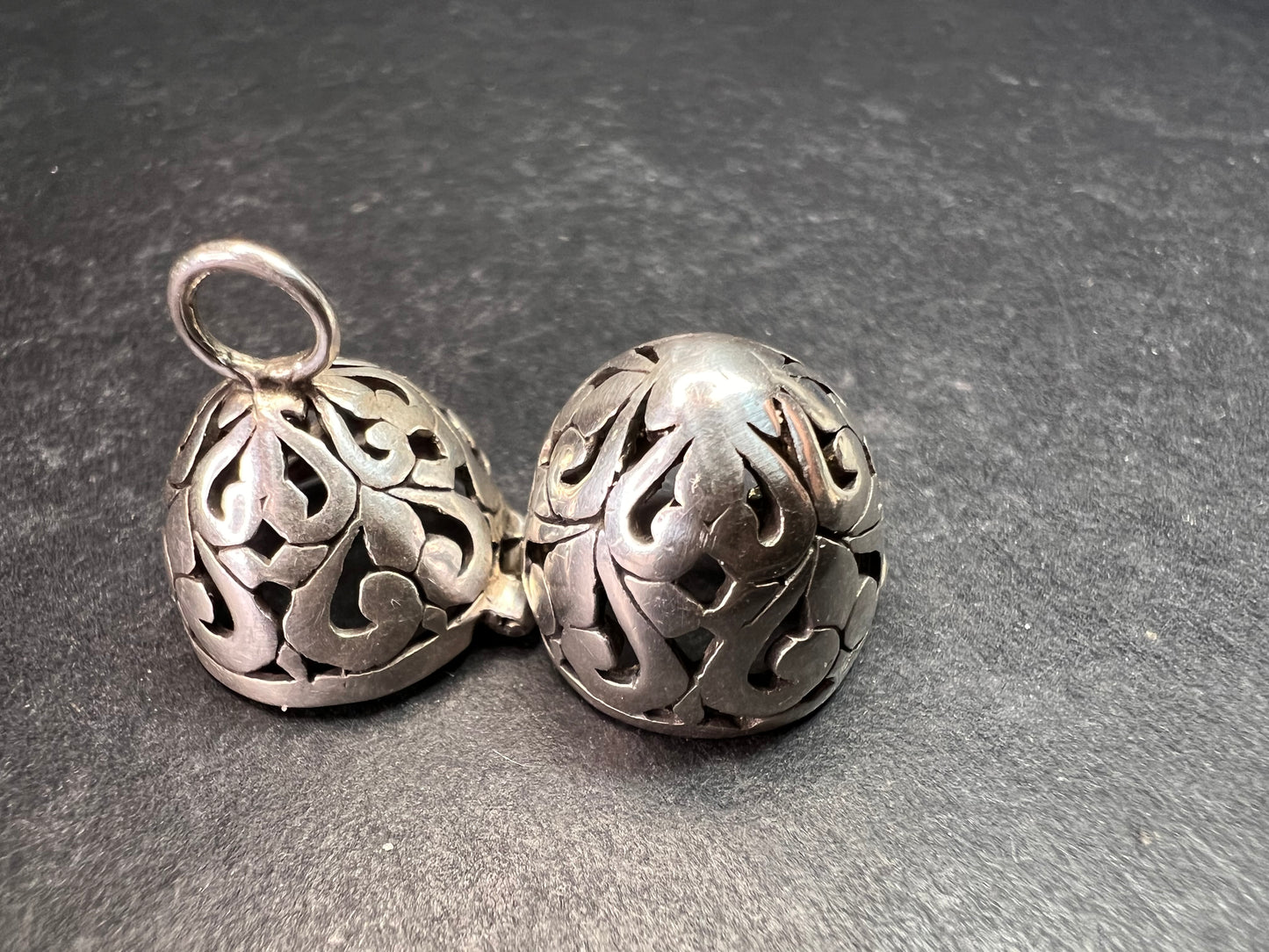 Vintage Sterling Silver Filigree Egg Locket Charm