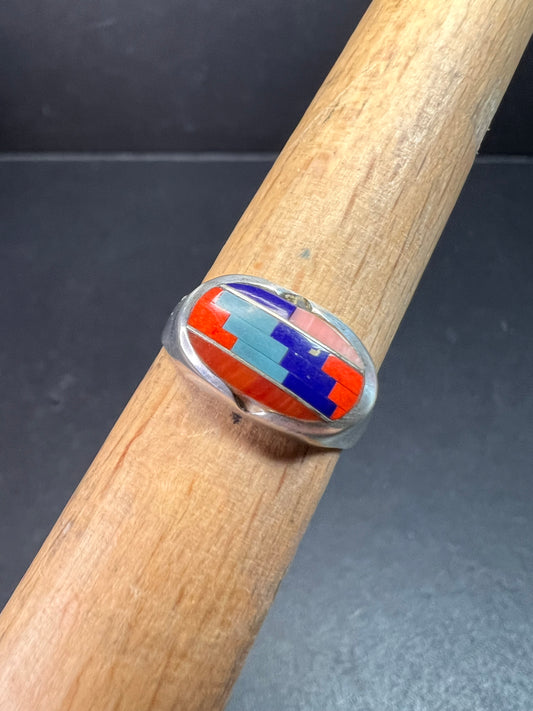 Vintage 925 Sterling Silver Southwest Mosaic Inlay Ring Size 7