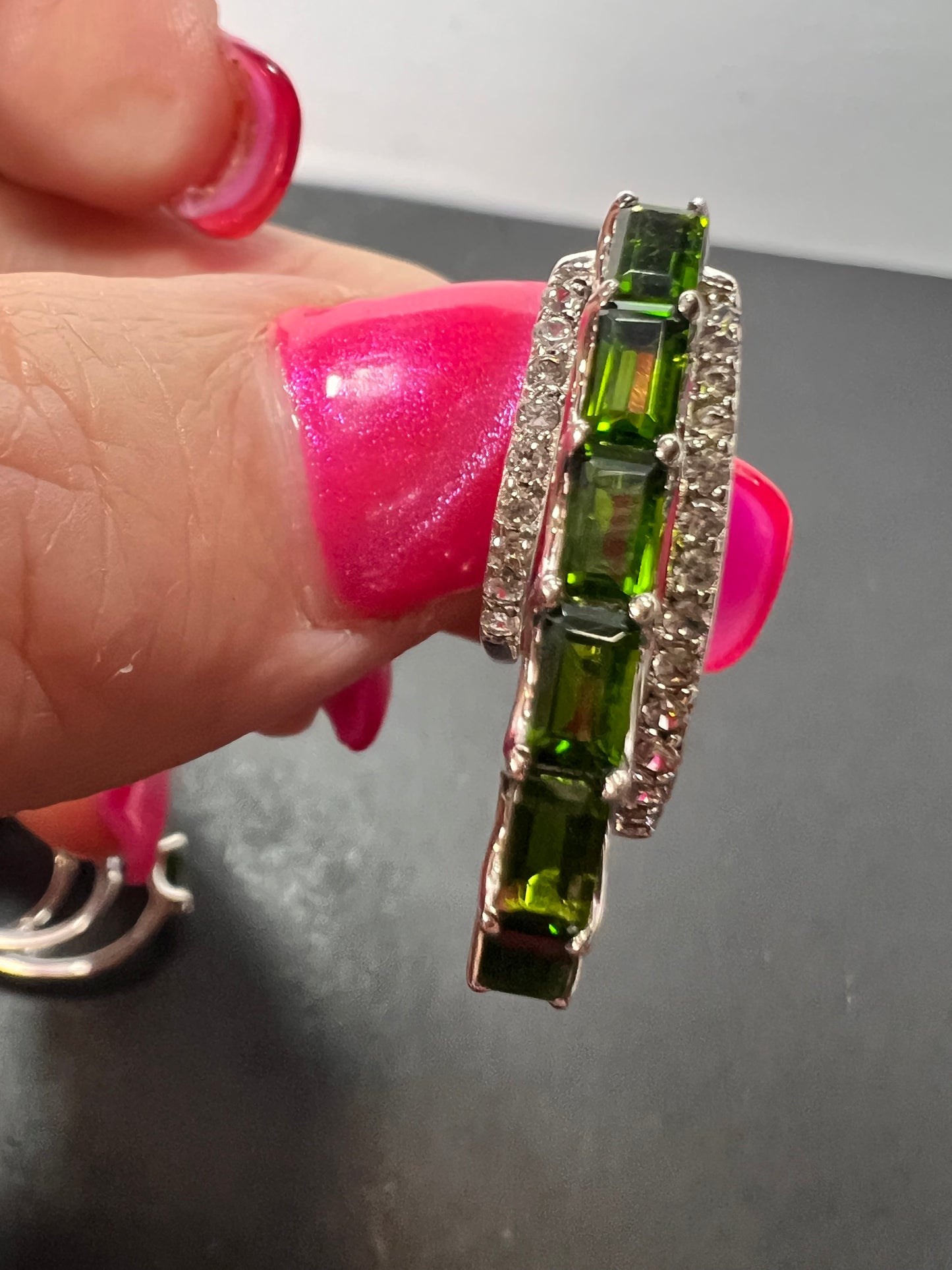 Chrome diopside platinum over sterling hoop earrings