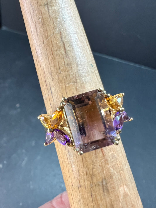 Ametrine Citrine Amethyst Ring Gold Plated 925 Size 7