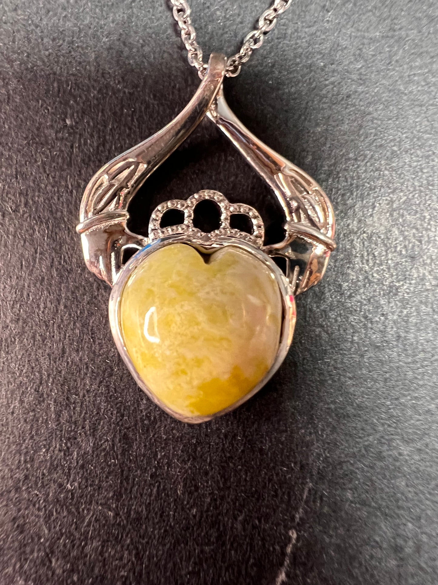 NEW Connemara marble claddagh pendant in sterling silver