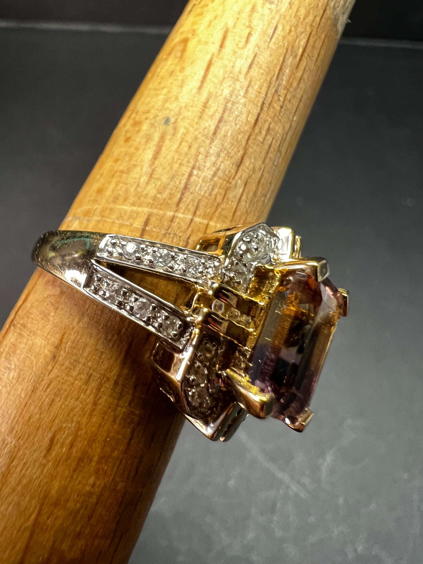 Vintage Ametrine Emerald Cut Ring Gold Over Sterling White Zircon Size 7