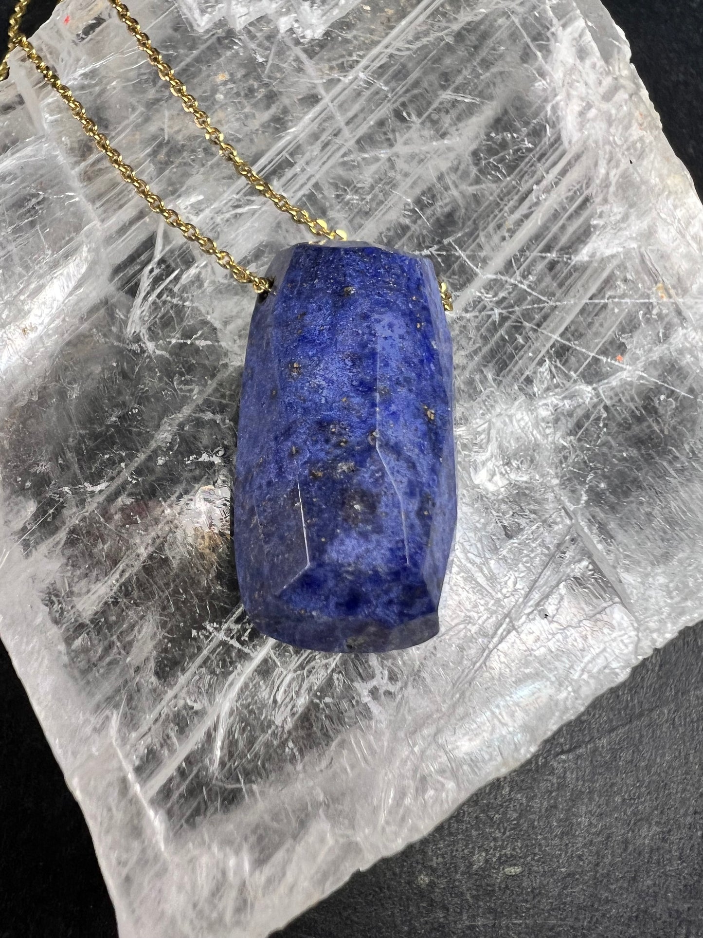 Dumortierite Pendant Necklace 23” Gold Over 925 Italy Adjustable