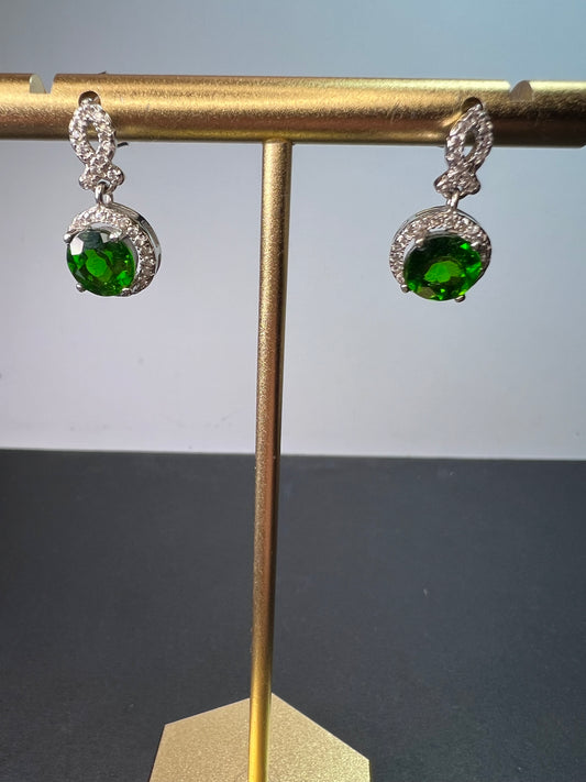 Chrome diopside dangle halo earrings