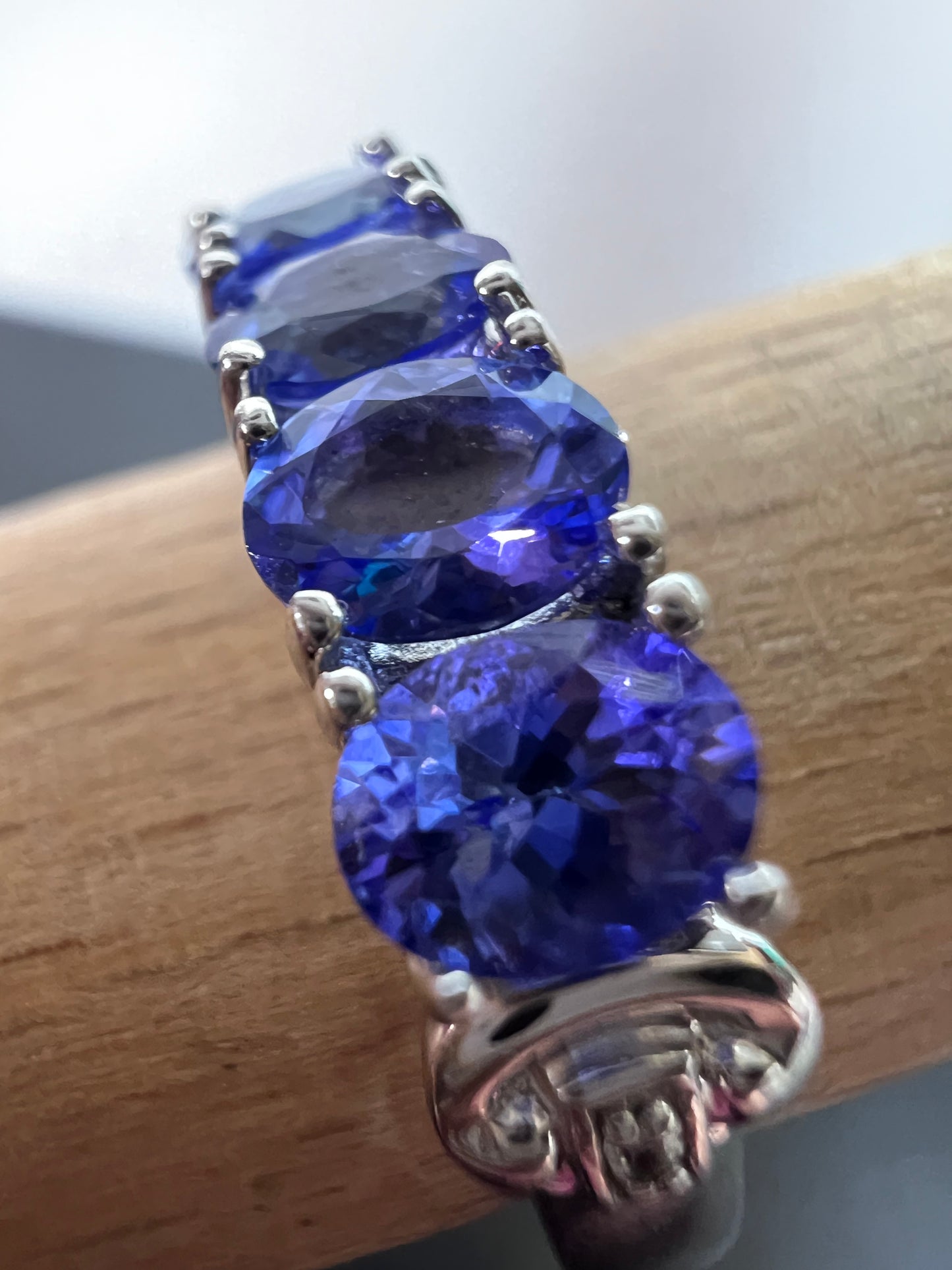 Blue Tanzanite Rhodium Over Sterling Silver 5-stone Band Ring 1.87ctw size 9