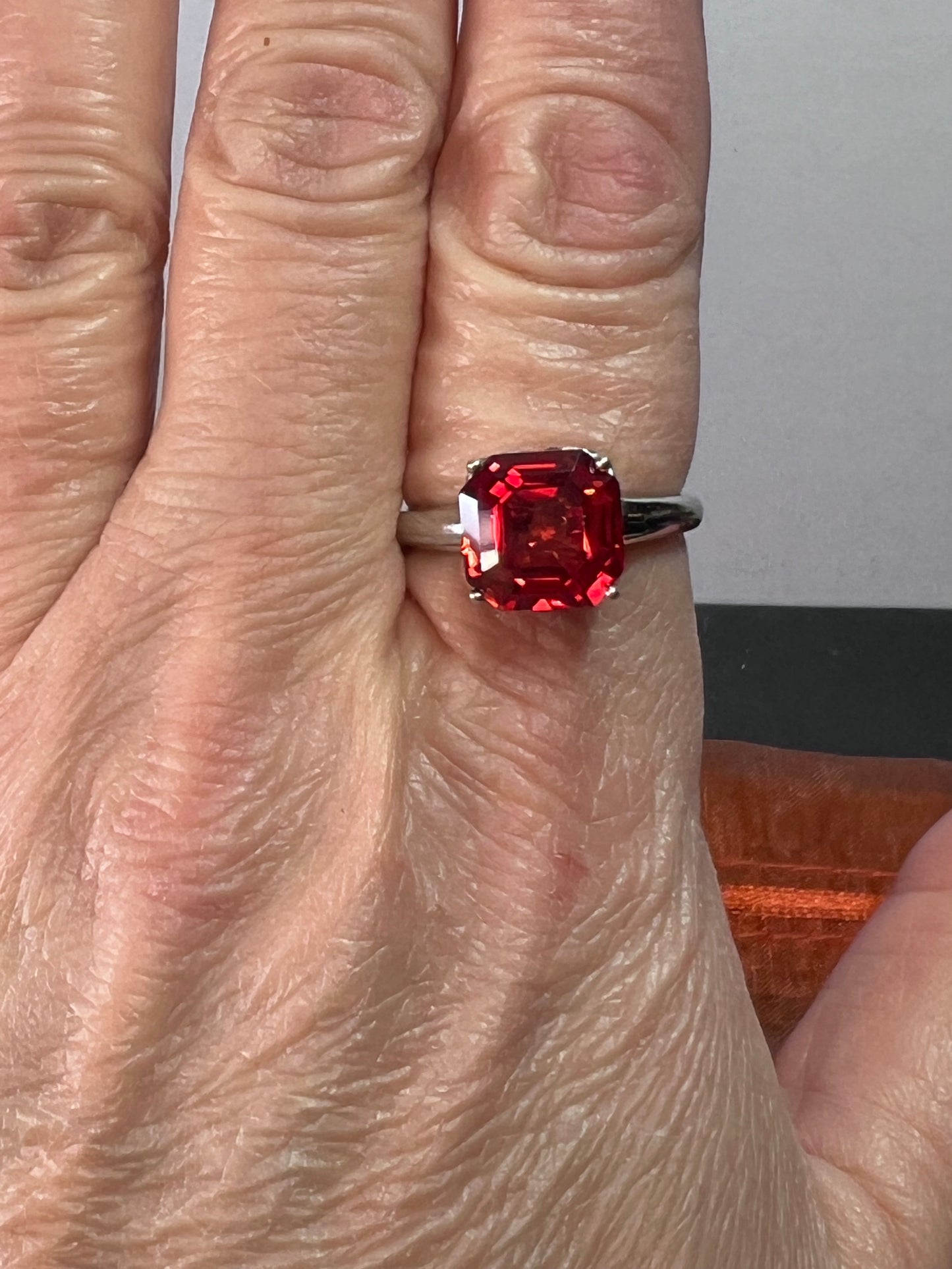 Lab created padparadscha sapphire rhodium over sterling silver solitaire ring size 9