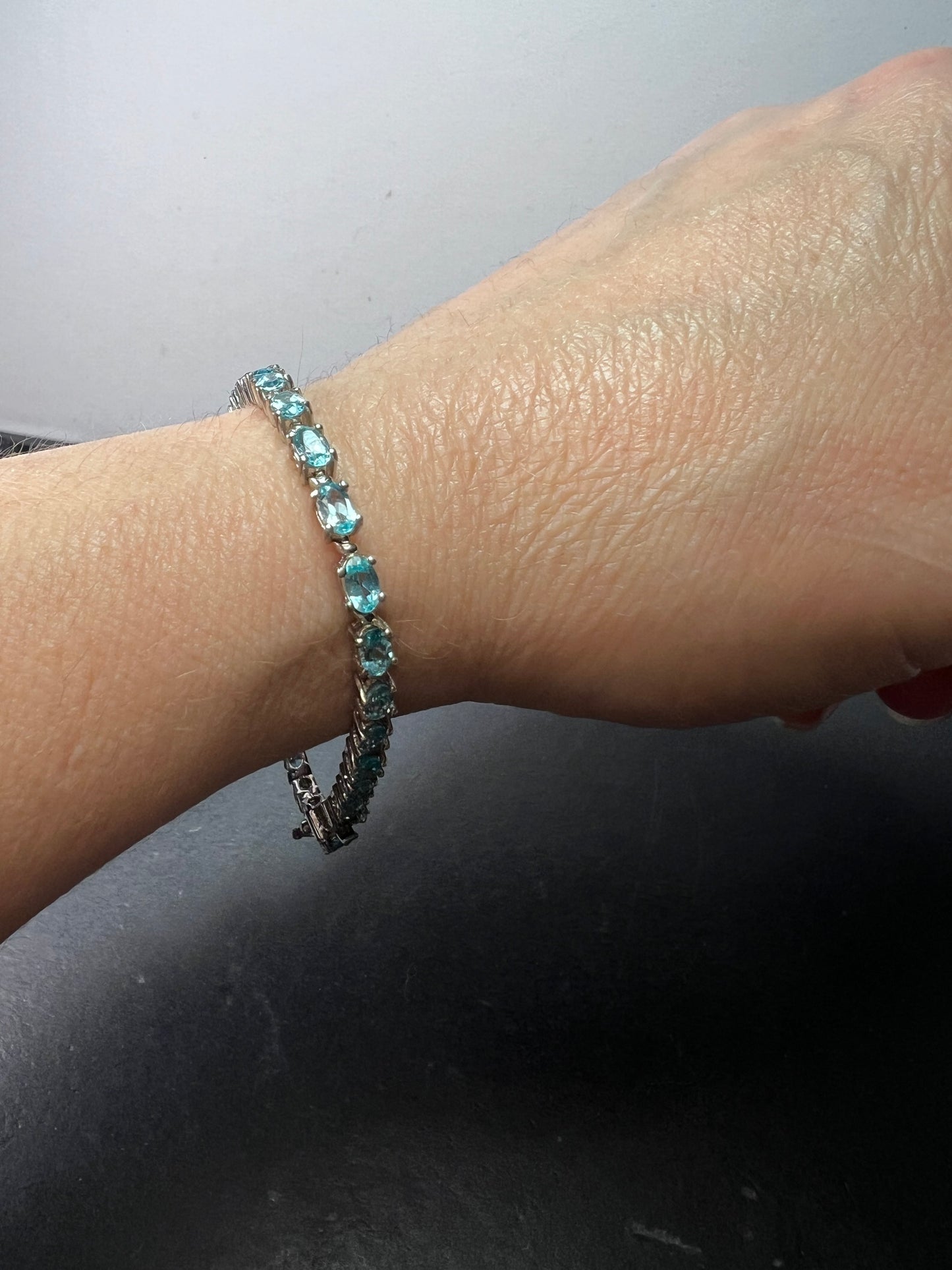 Madagascar Paraiba Apatite Tennis Bracelet in Platinum Over Sterling Silver (7.25 In) 7.15 ctw